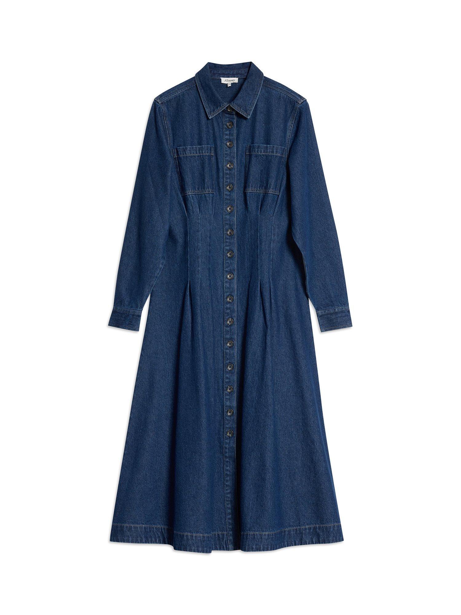 Product image 5 of 5, which shows Albaray Fitted Denim Shirt Dress, Blue, 8