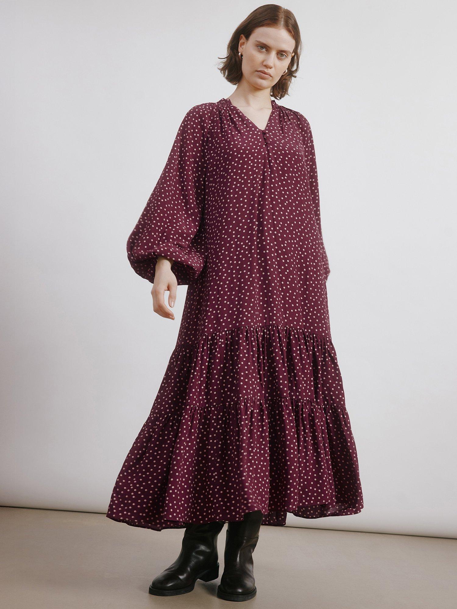 Product image 1 of 6, which shows Albaray Smock Spot Maxi Dress, Burgundy, 8