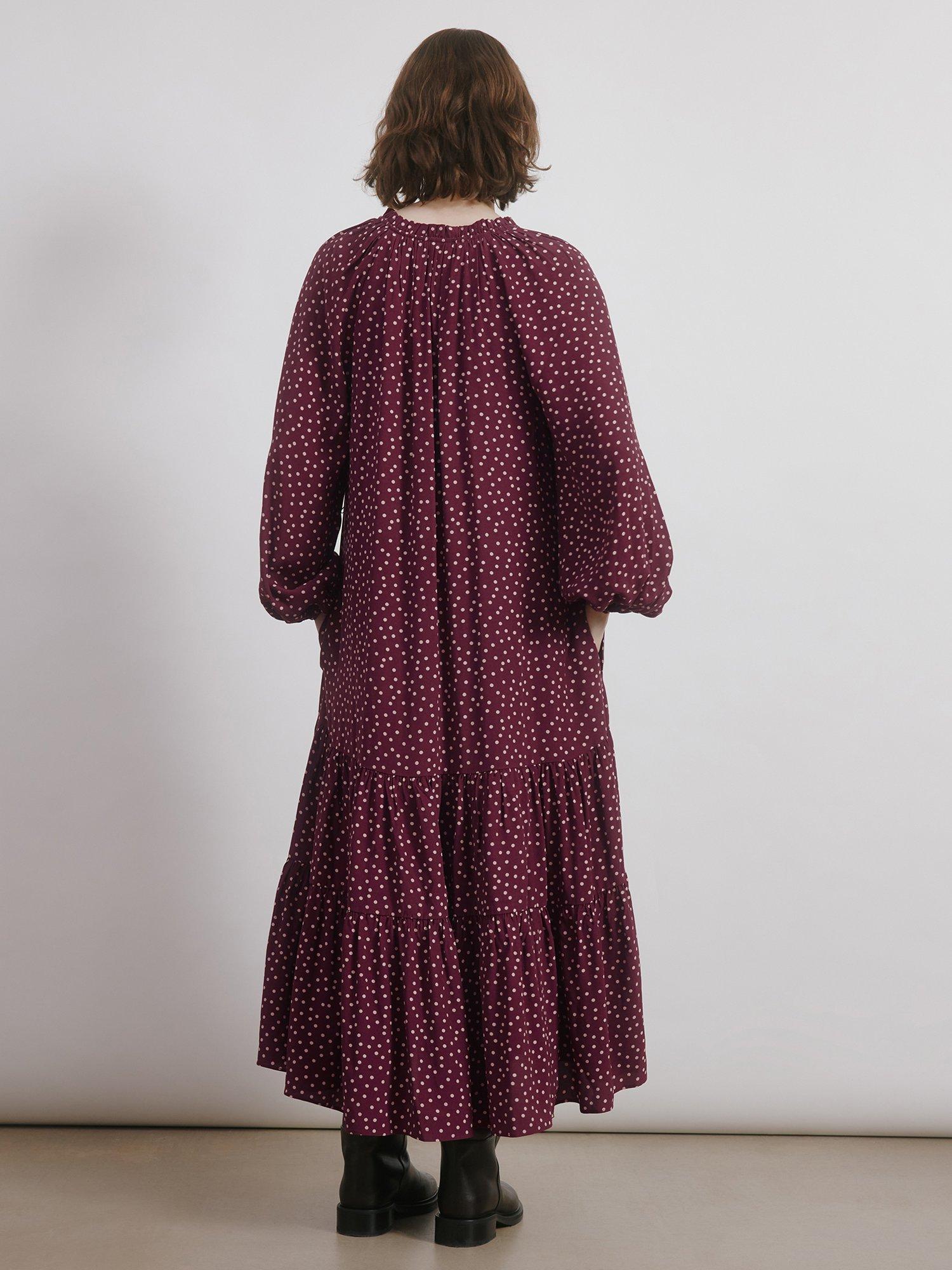 Product image 2 of 6, which shows Albaray Smock Spot Maxi Dress, Burgundy, 8