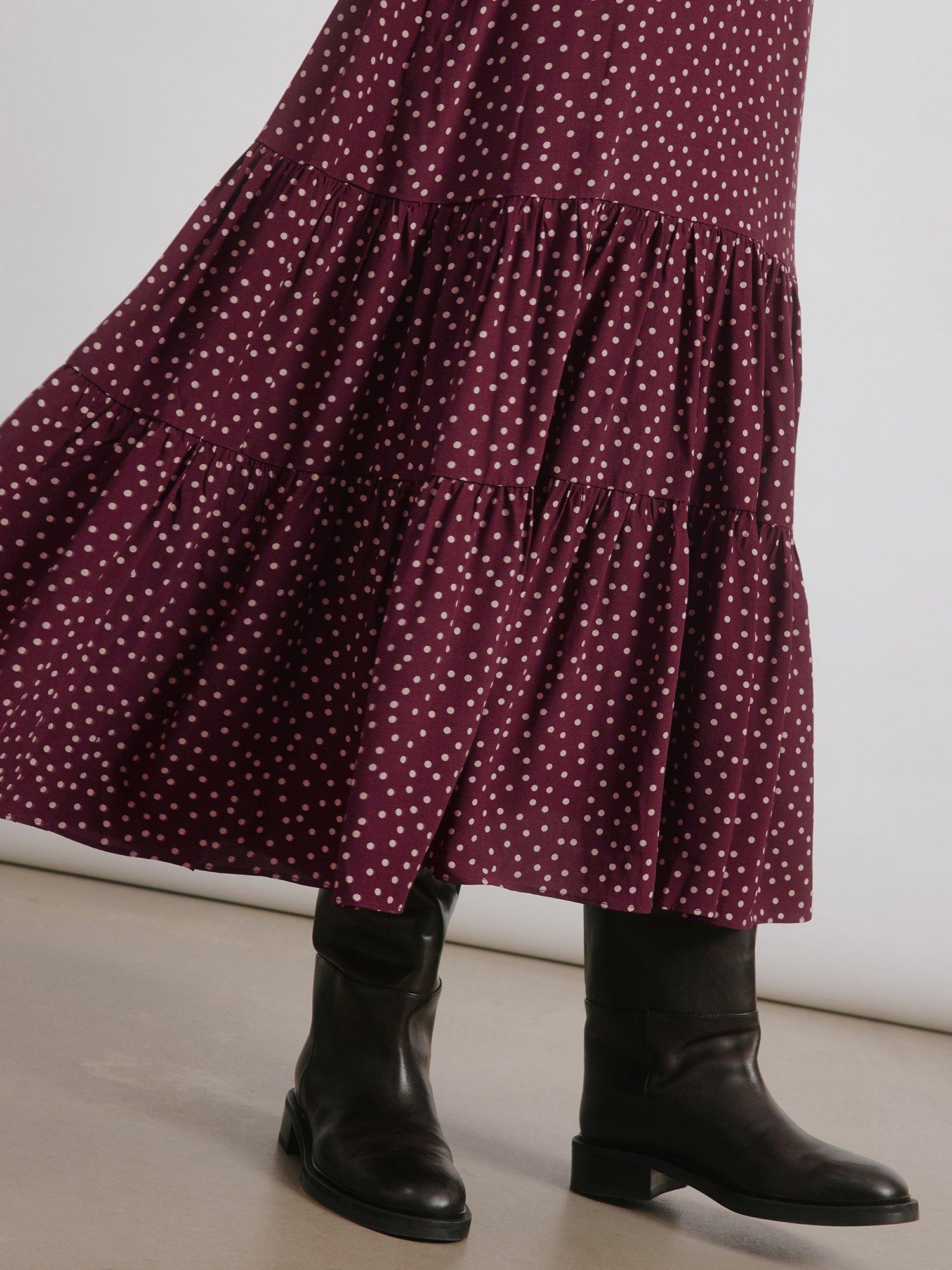Product image 3 of 6, which shows Albaray Smock Spot Maxi Dress, Burgundy, 8