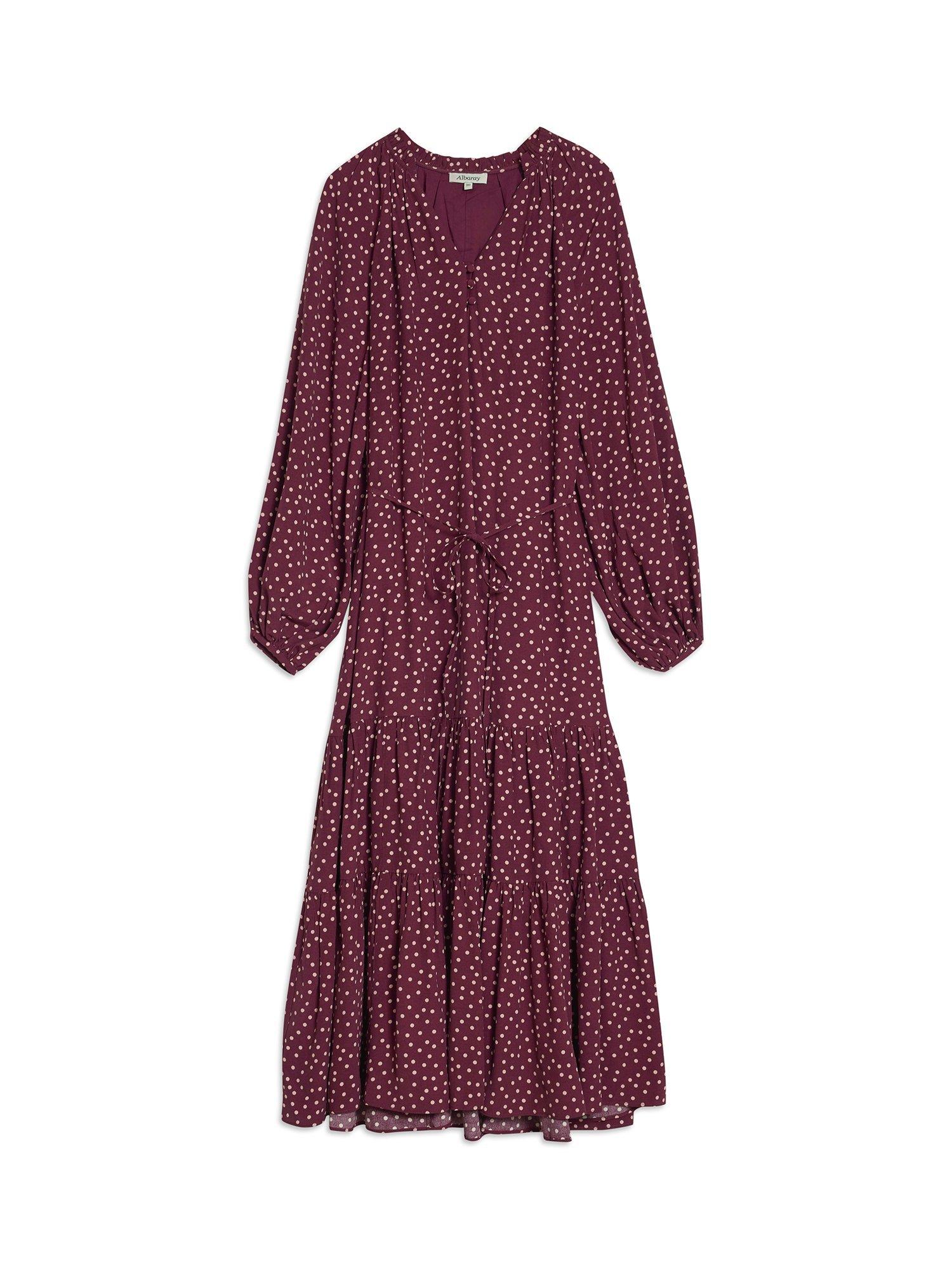 Product image 4 of 6, which shows Albaray Smock Spot Maxi Dress, Burgundy, 8