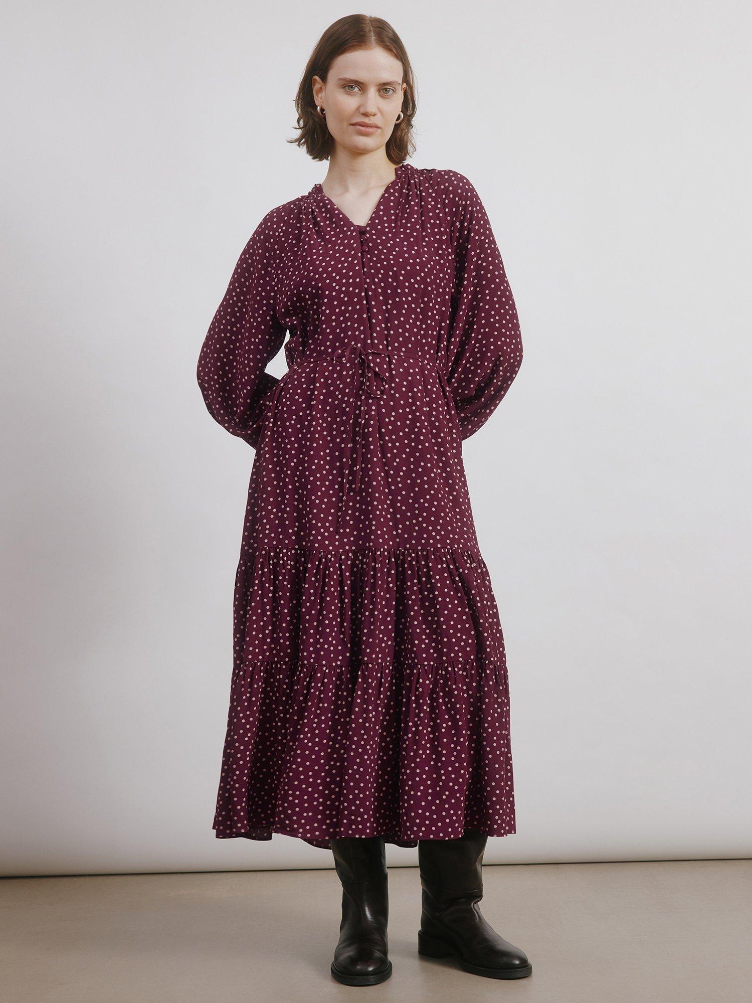 Product image 5 of 6, which shows Albaray Smock Spot Maxi Dress, Burgundy, 8