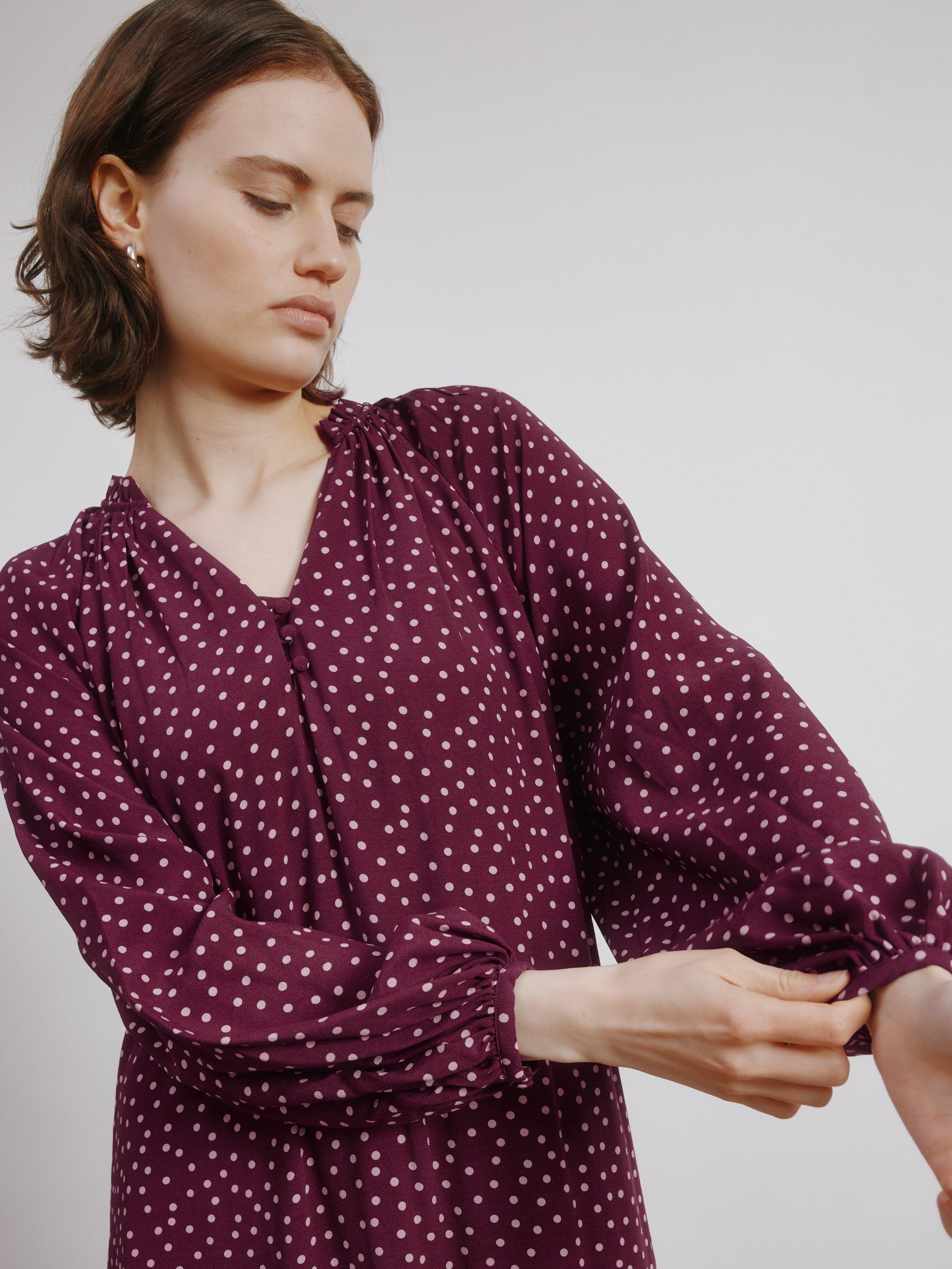 Product image 6 of 6, which shows Albaray Smock Spot Maxi Dress, Burgundy, 8