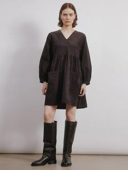 Albaray V-Neck Corduroy Mini Dress, Chocolate, Chocolate