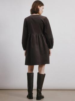 Albaray V-Neck Corduroy Mini Dress, Chocolate - view 2, Chocolate