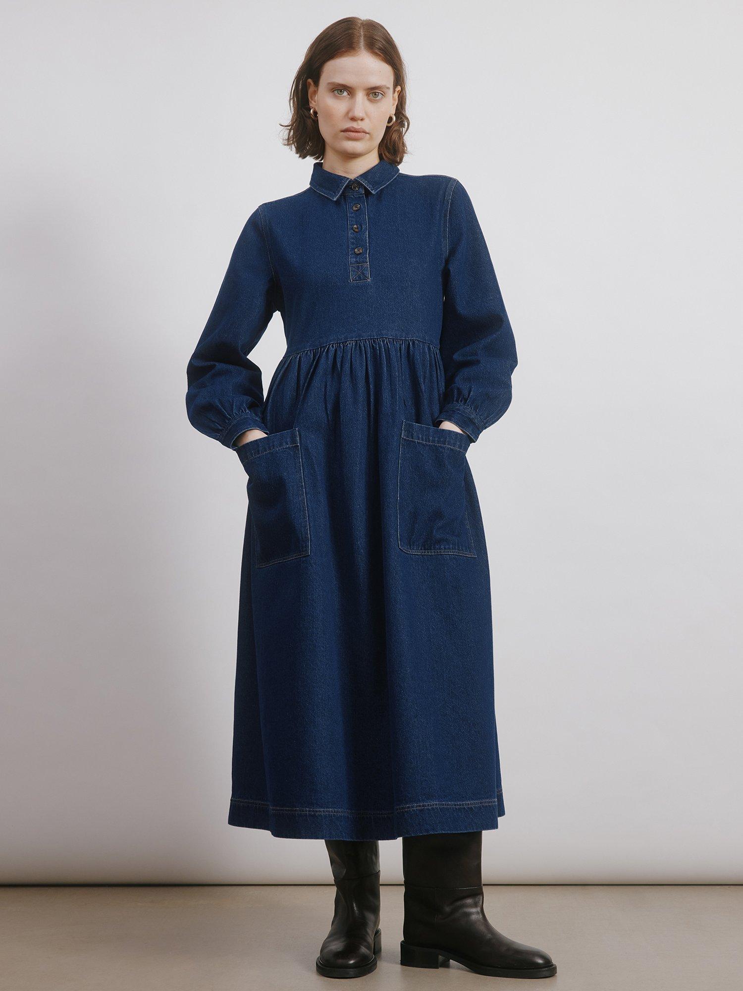 Product image 1 of 5, which shows Albaray Patch Pocket Denim Midi Dress, Blue, 8