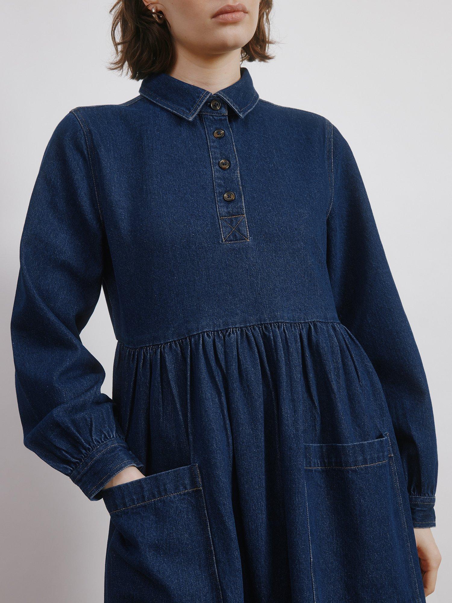 Product image 4 of 5, which shows Albaray Patch Pocket Denim Midi Dress, Blue, 8