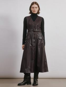 Albaray Belted Faux Leather Midi Dress, Chocolate, Chocolate
