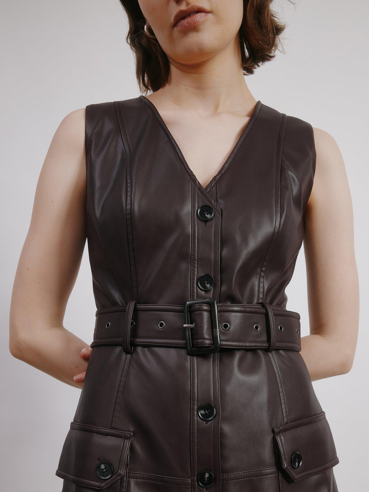 slim fit dress slacks Isabel Black Belted Faux Leather Jacket main image 1