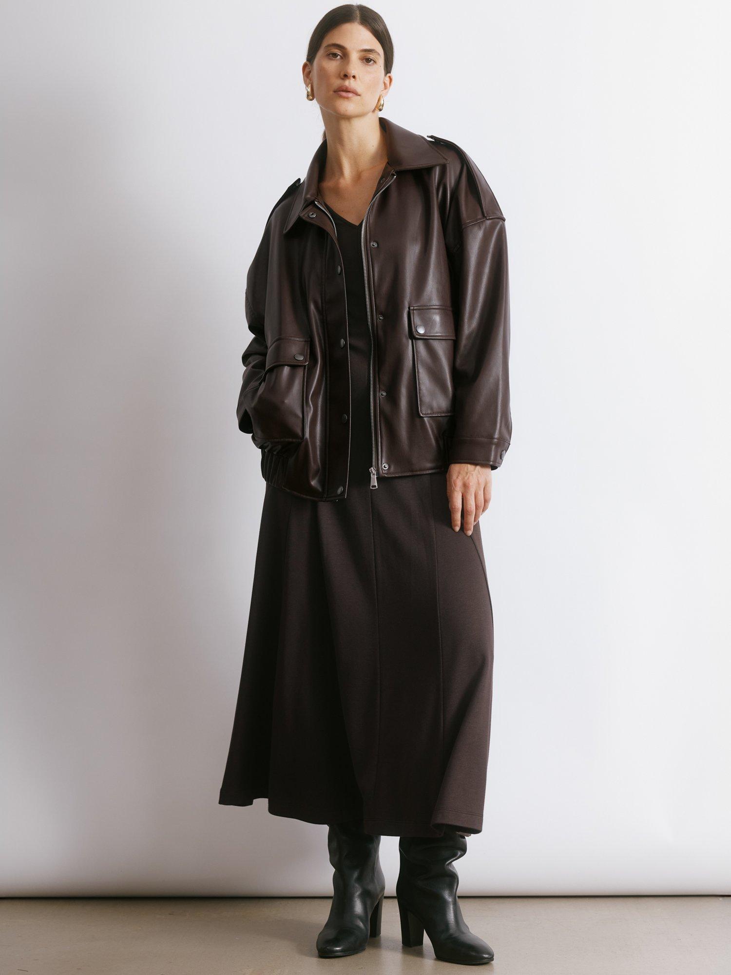 Product image 1 of 7, which shows Albaray Faux Leather Bomber Jacket, Chocolate, 12