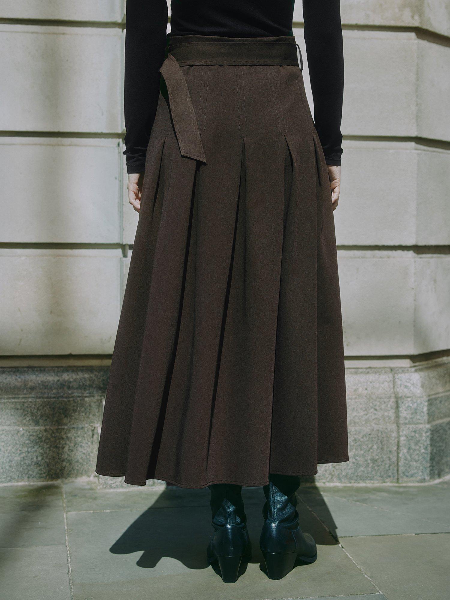 Product image 2 of 6, which shows Albaray Pleated Midi Skirt, Chocolate, 8
