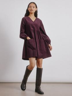 Albaray Patch Pocket Corduroy Mini Dress, Burgundy, Burgundy