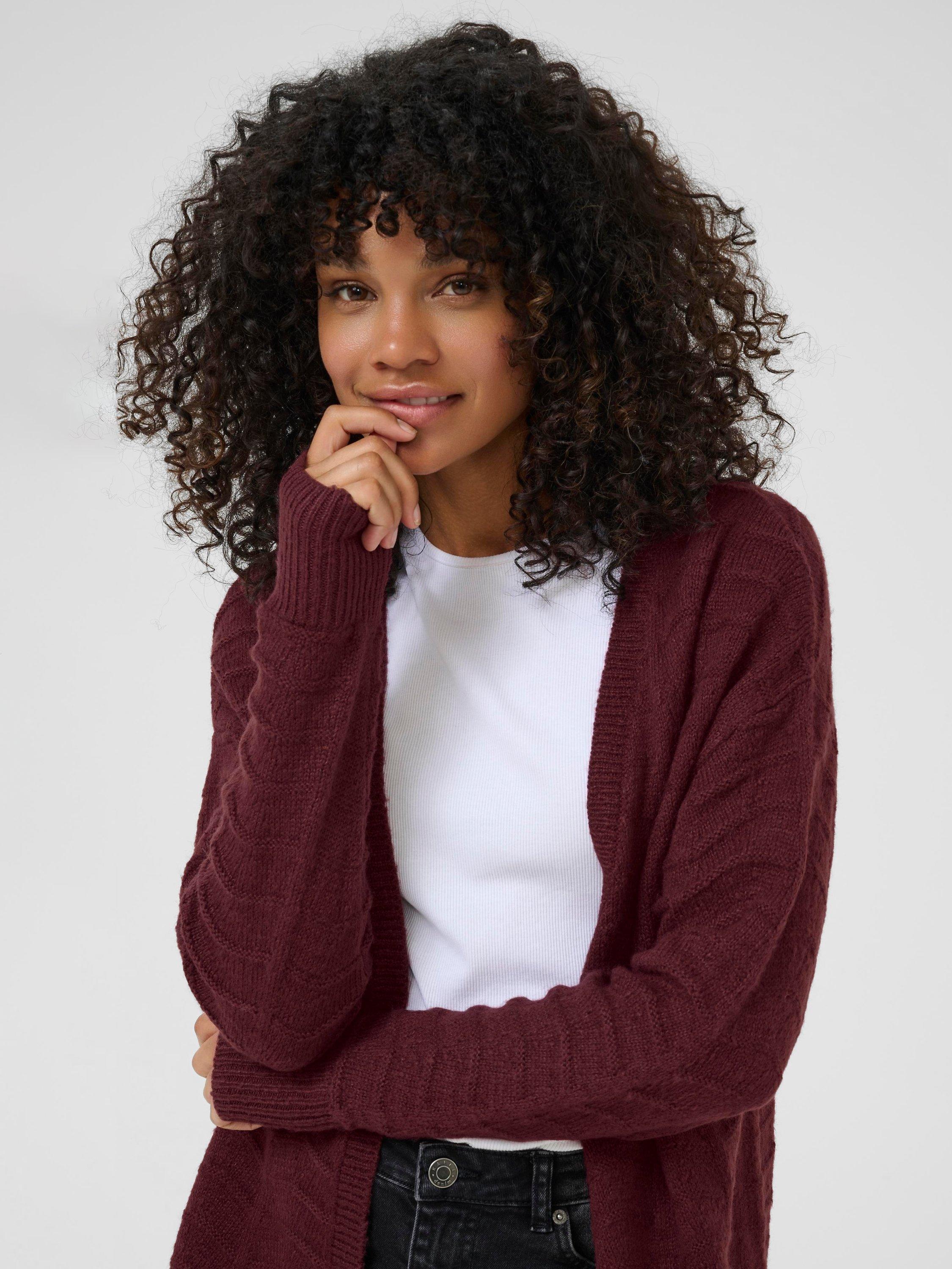 Product image 4 of 6, which shows KAFFE KAemria Open Neck Longline Cardigan, Mid Red, XS