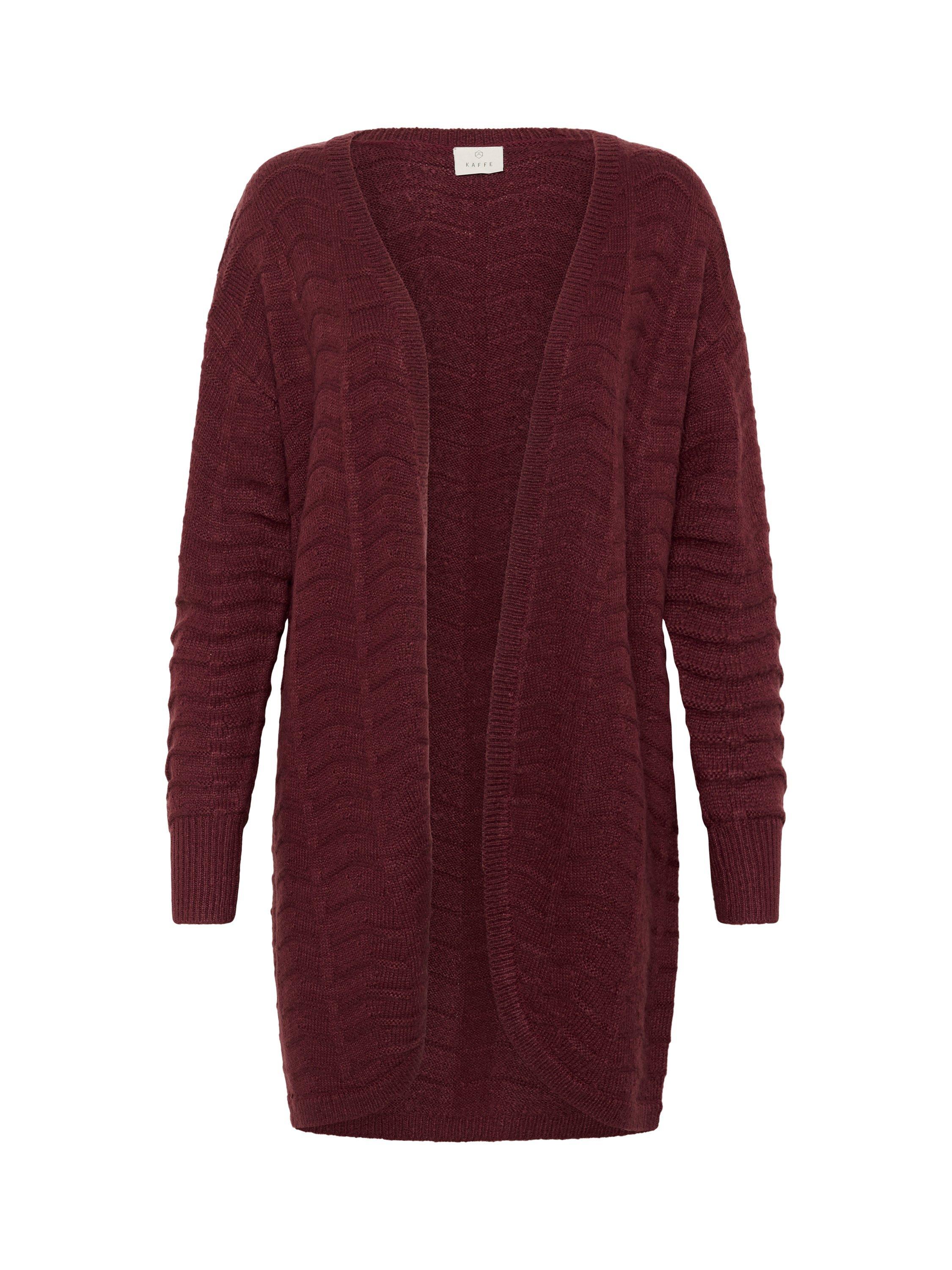 Product image 5 of 6, which shows KAFFE KAemria Open Neck Longline Cardigan, Mid Red, XS