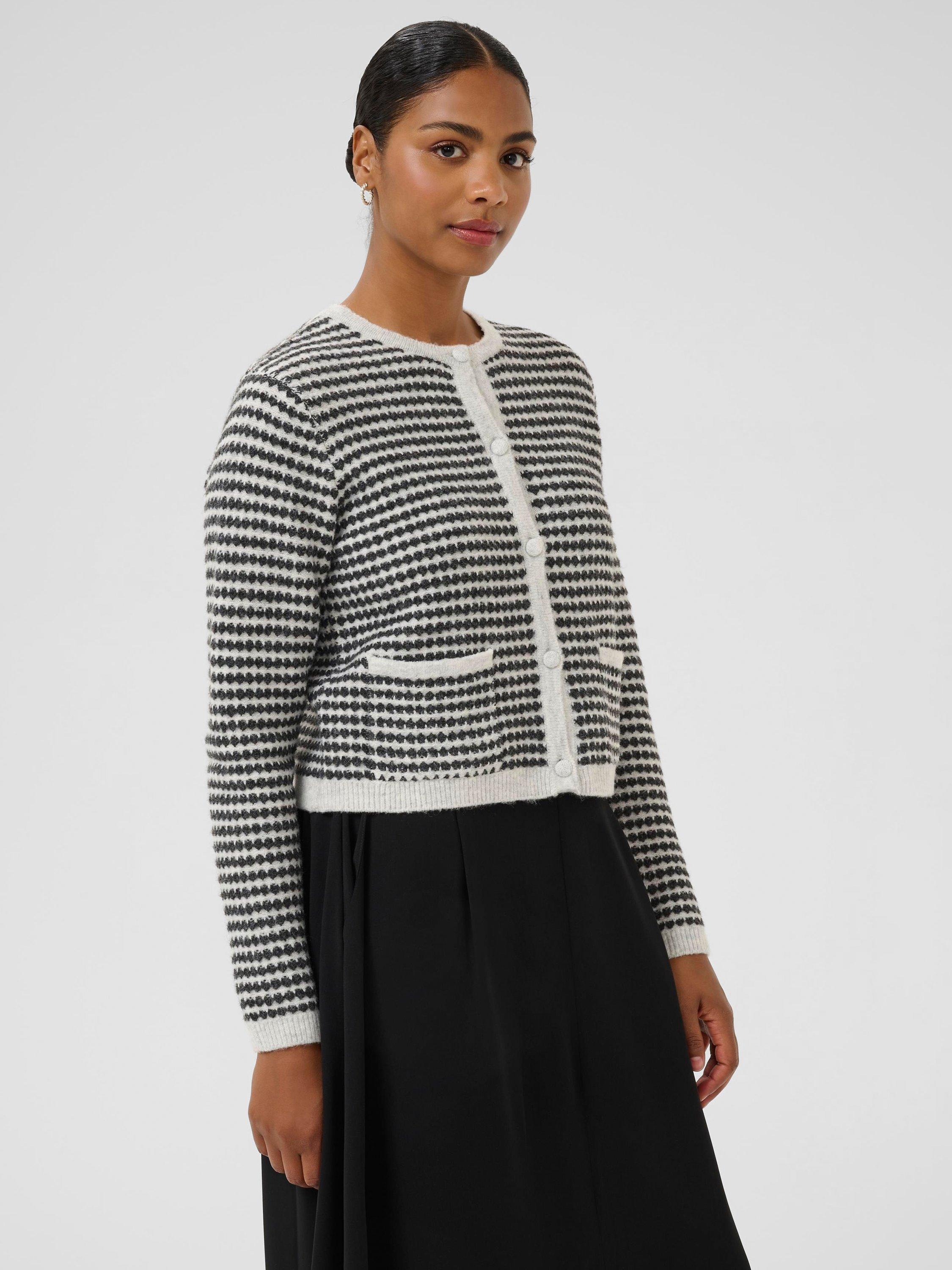 Product image 1 of 6, which shows KAFFE Ellery Textured Stripe Cardigan, Grey/Multi, XS