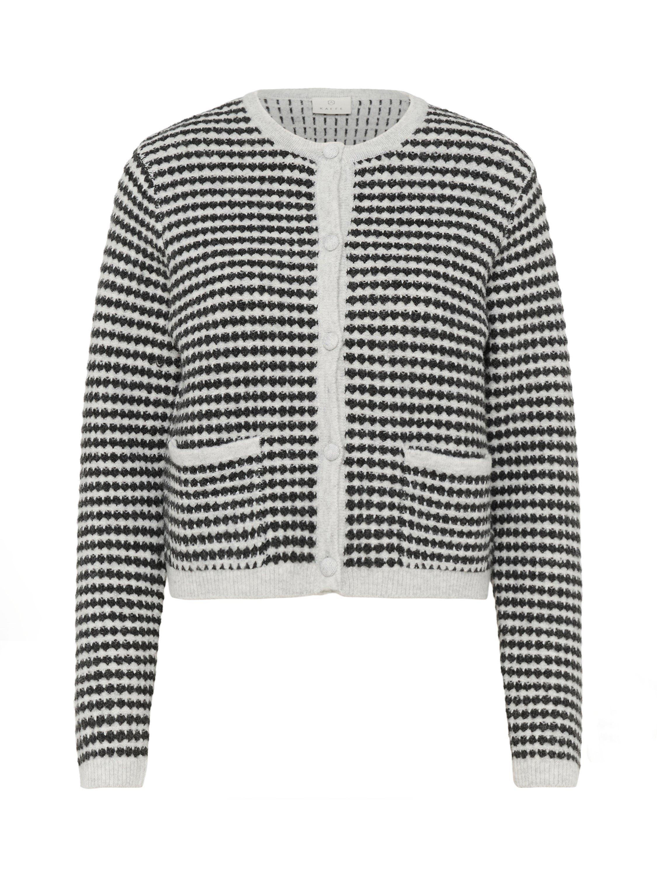 Product image 5 of 6, which shows KAFFE Ellery Textured Stripe Cardigan, Grey/Multi, XS