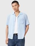 AllSaints Perry Viscose Blend Loose Fit Stripe Revere Collar Shirt, Blue Mid