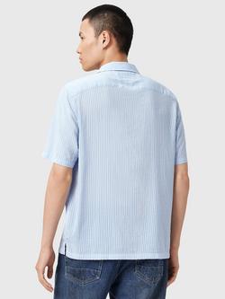 AllSaints Perry Viscose Blend Loose Fit Stripe Revere Collar Shirt, Blue Mid - view 2, Blue Mid