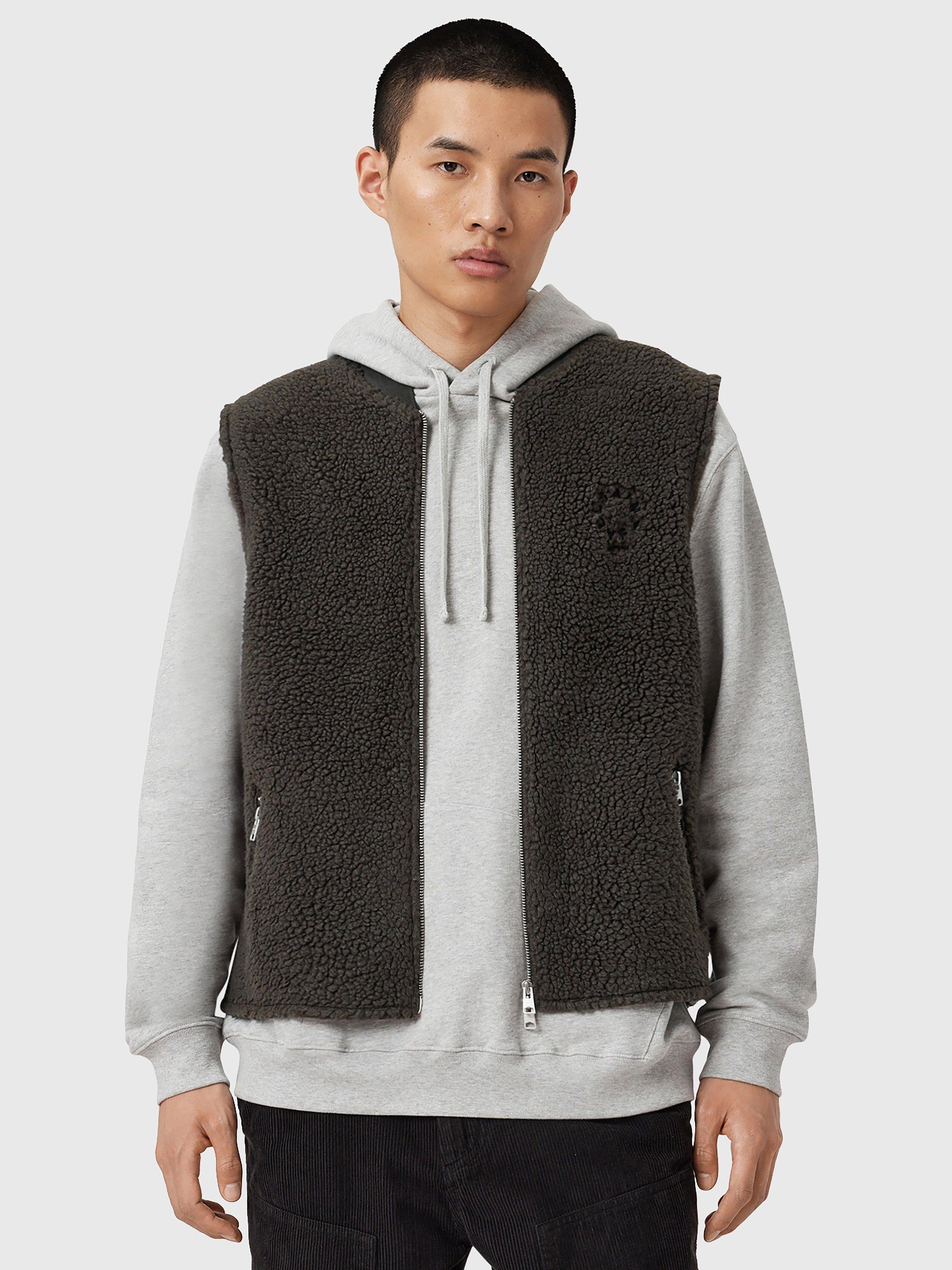 Product image 1 of 1, which shows AllSaints Otis Zip Front Gilet, Green Khaki, XL