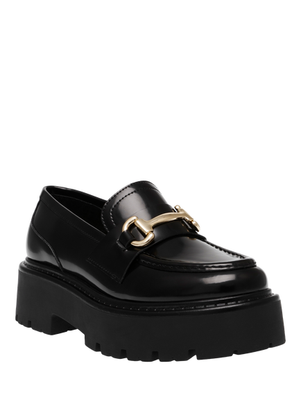 Steve Madden Lando Leather Platform Mid Heel Loafers, Black - view 2, Black