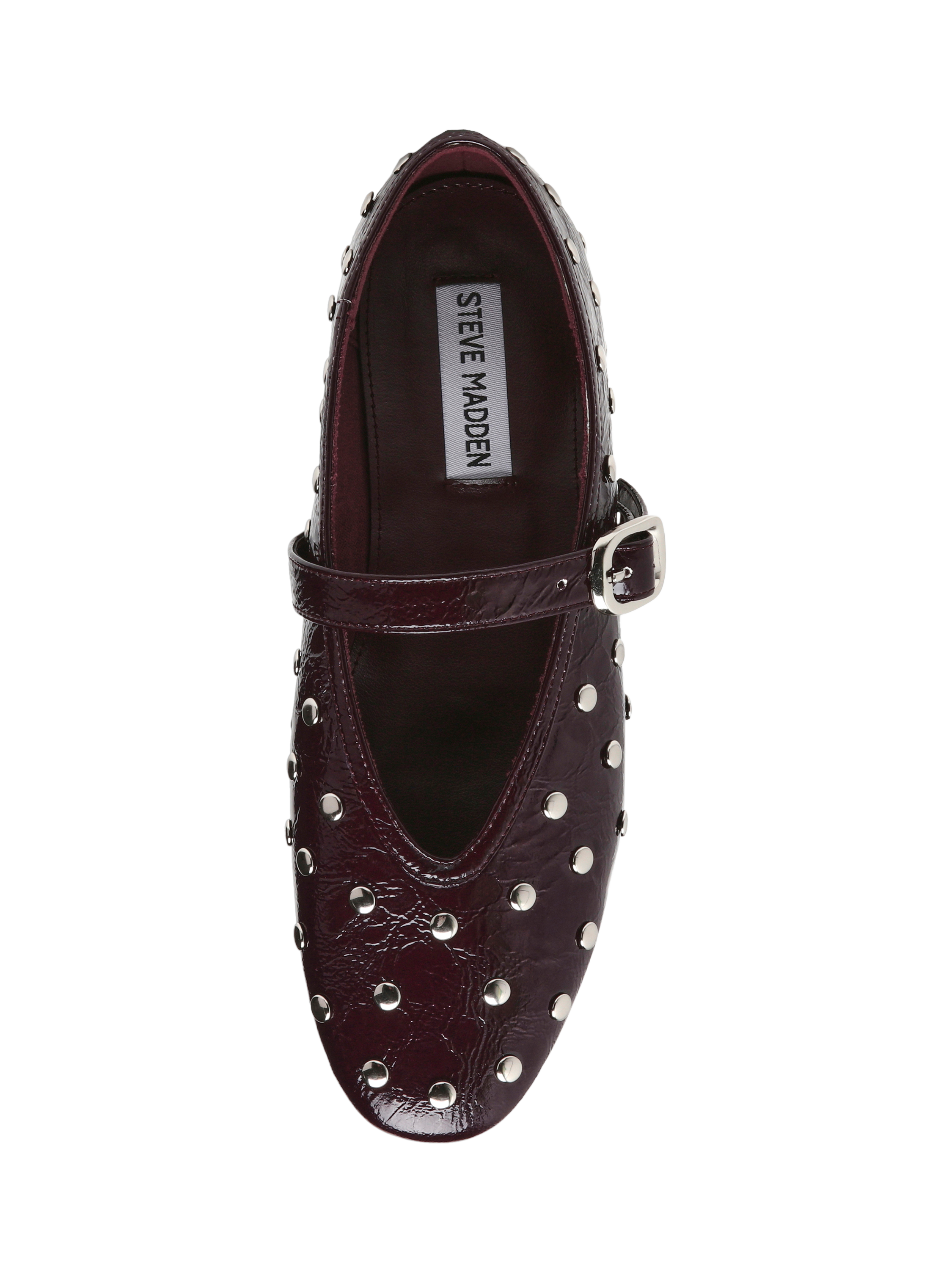 Product image 3 of 6, which shows Steve Madden Archer Stud Detail Ballerina Pumps , Cherry, EU37