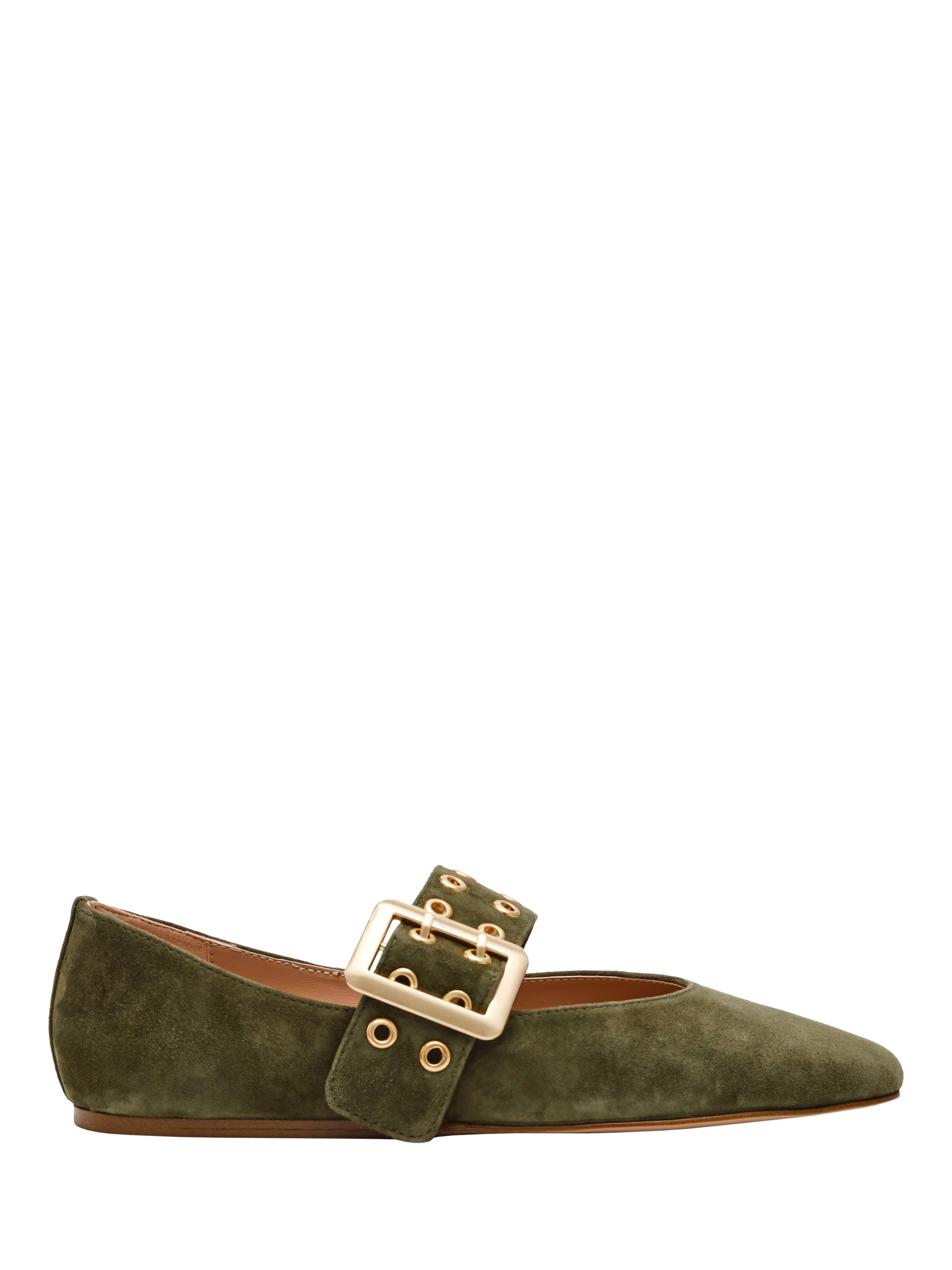 Product image 1 of 7, which shows Steve Madden Atlantica Suede Ballerina Pumps , Olive, EU37