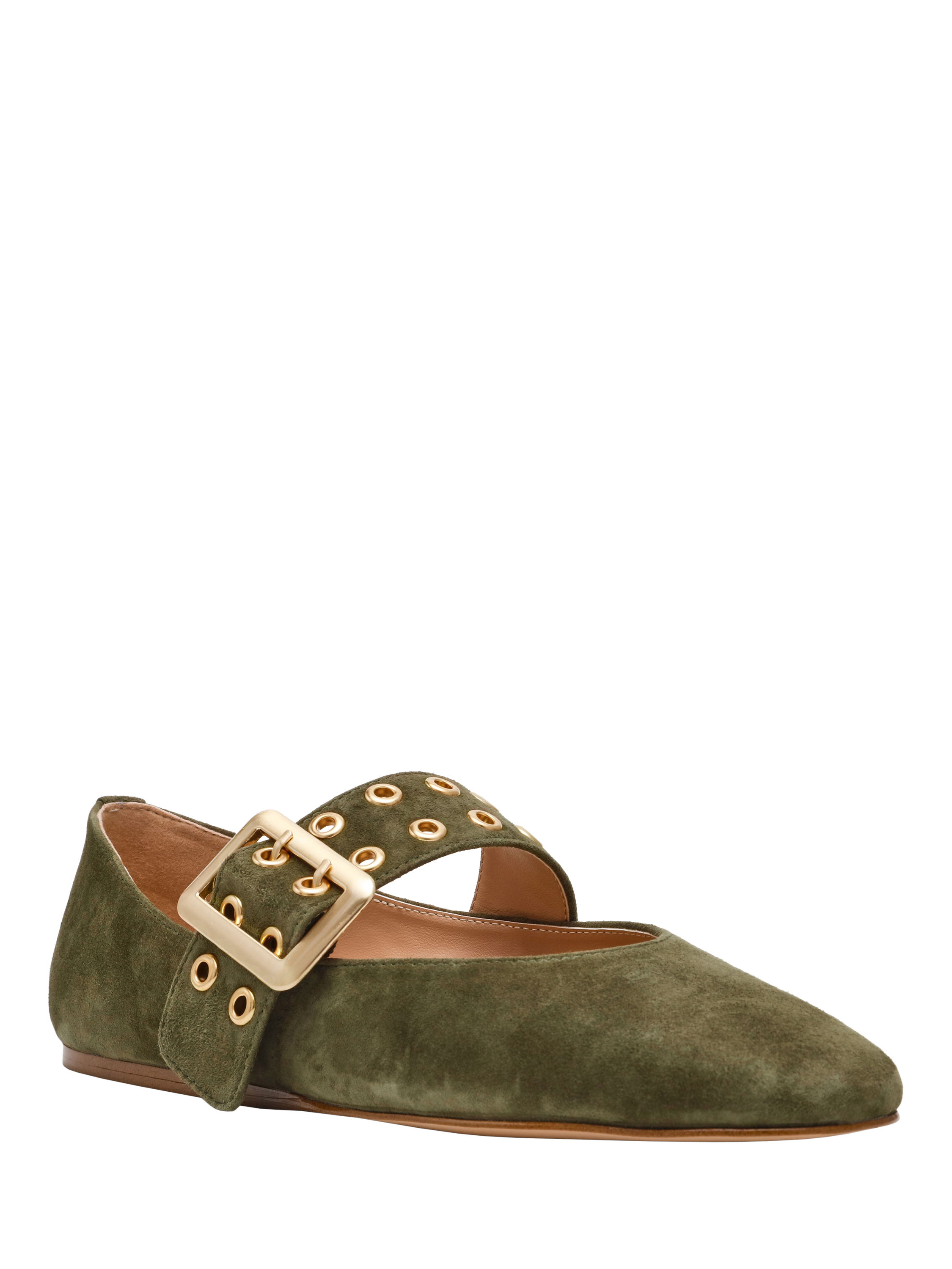 Product image 2 of 7, which shows Steve Madden Atlantica Suede Ballerina Pumps , Olive, EU37