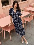 Baukjen Lina Polka Dot Midi Dress, Navy/Multi