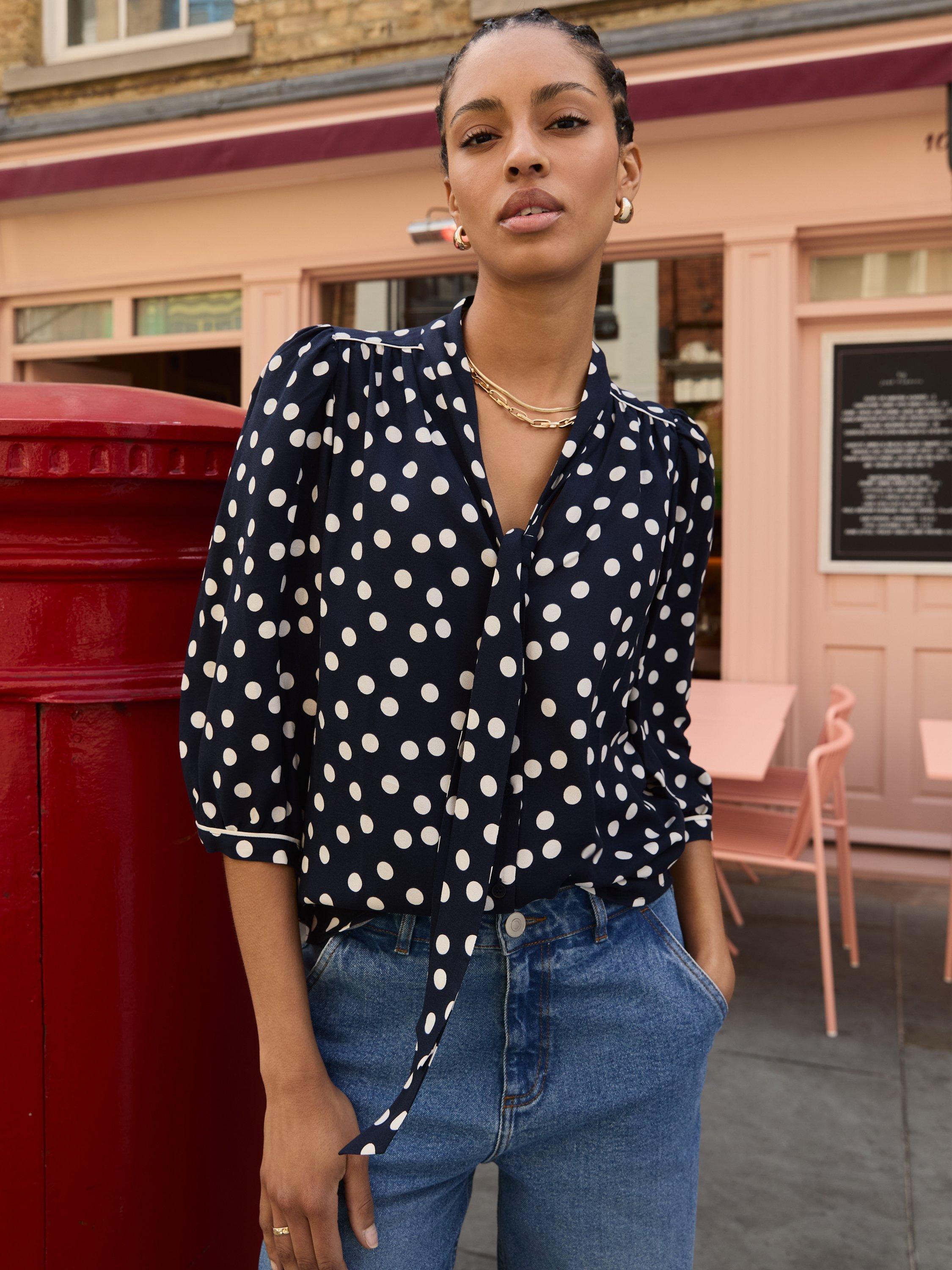 Baukjen Amalie Polka Dot Tie Neck Blouse containing LENZING