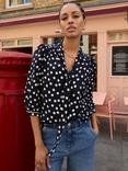 Baukjen Amalie Polka Dot Tie Neck Blouse, Navy/Multi