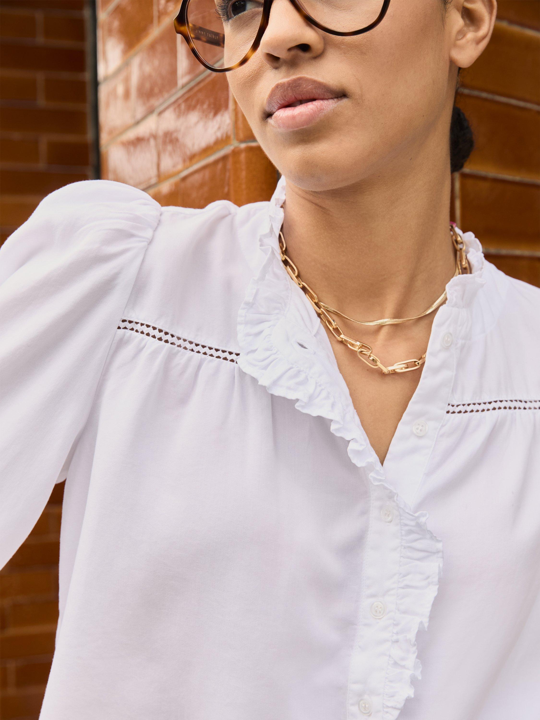 Product image 3 of 6, which shows Baukjen Estela Broderie Detail Blouse, Pure White, 18