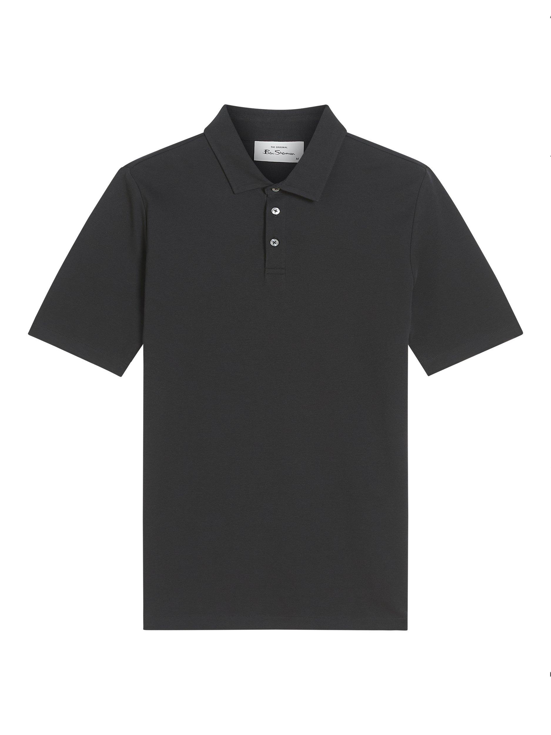 Product image 4 of 4, which shows Ben Sherman Cotton Interlock Short Sleeve Polo Shirt, Black, S