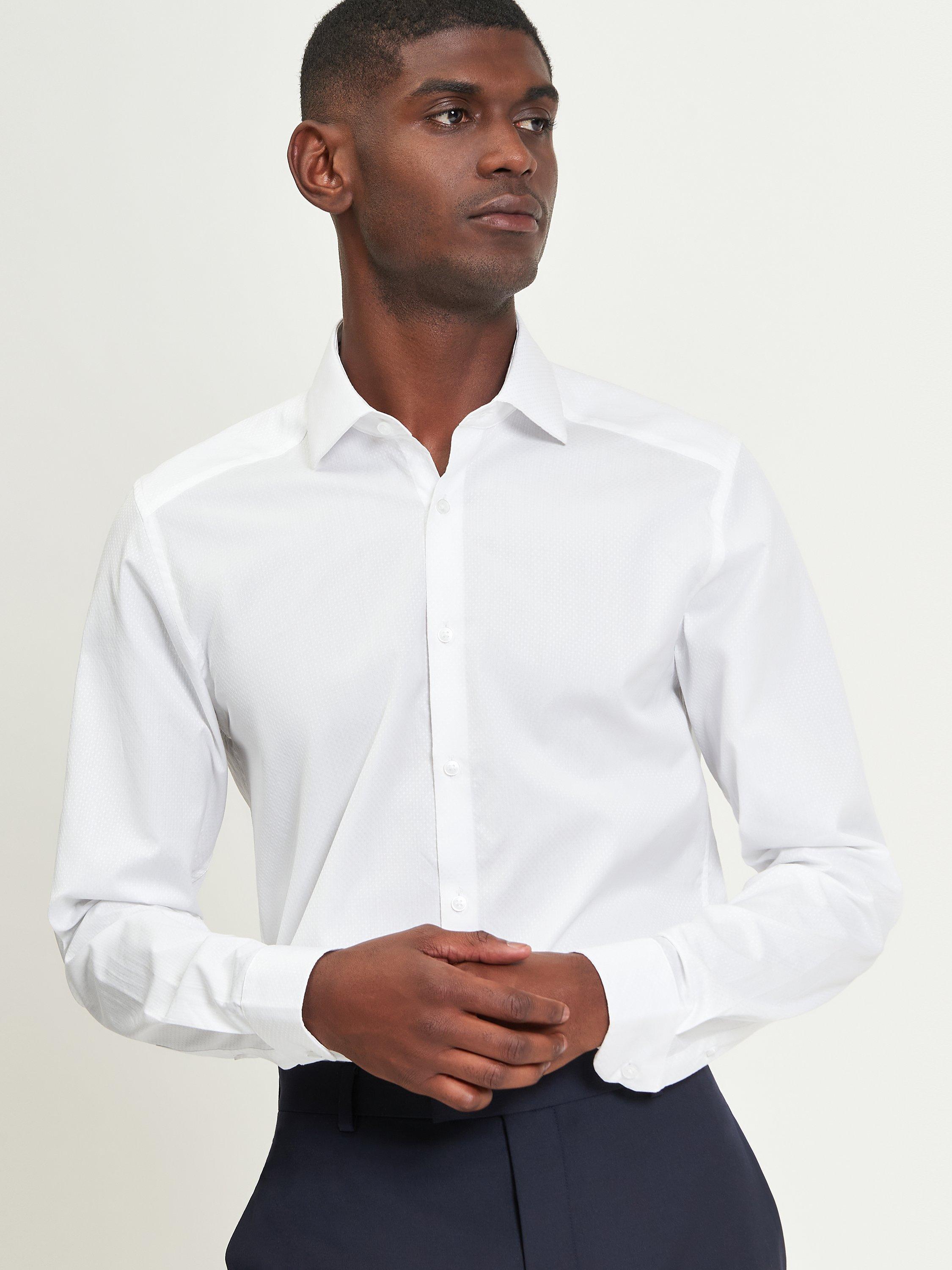 Product image 1 of 4, which shows Ben Sherman Cotton Regular Fit Diamond Dobby Shirt, White, 15