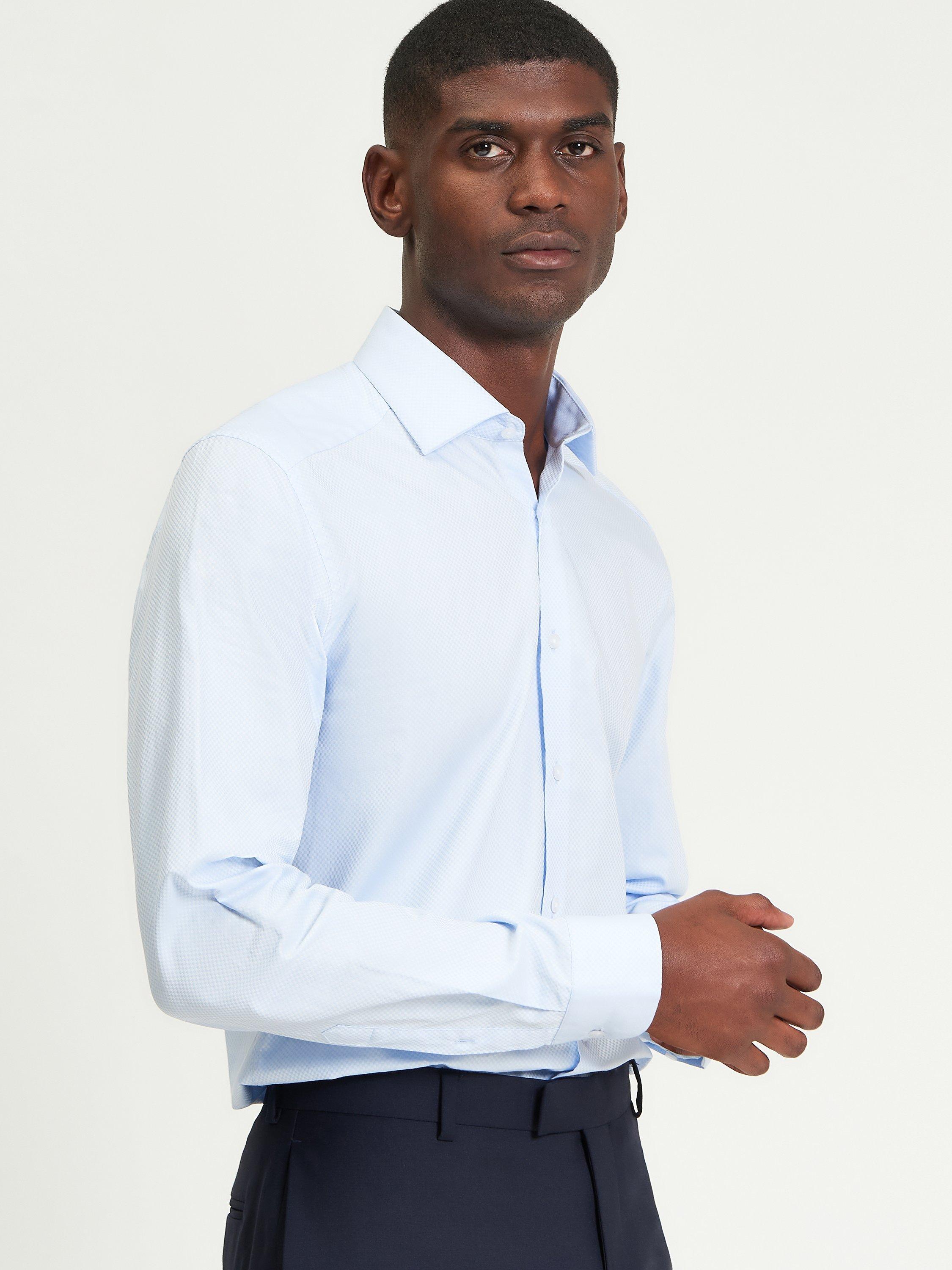 Product image 1 of 4, which shows Ben Sherman Cotton Regular Fit Chequerboard Dobby Formal Shirt, Blue, 15