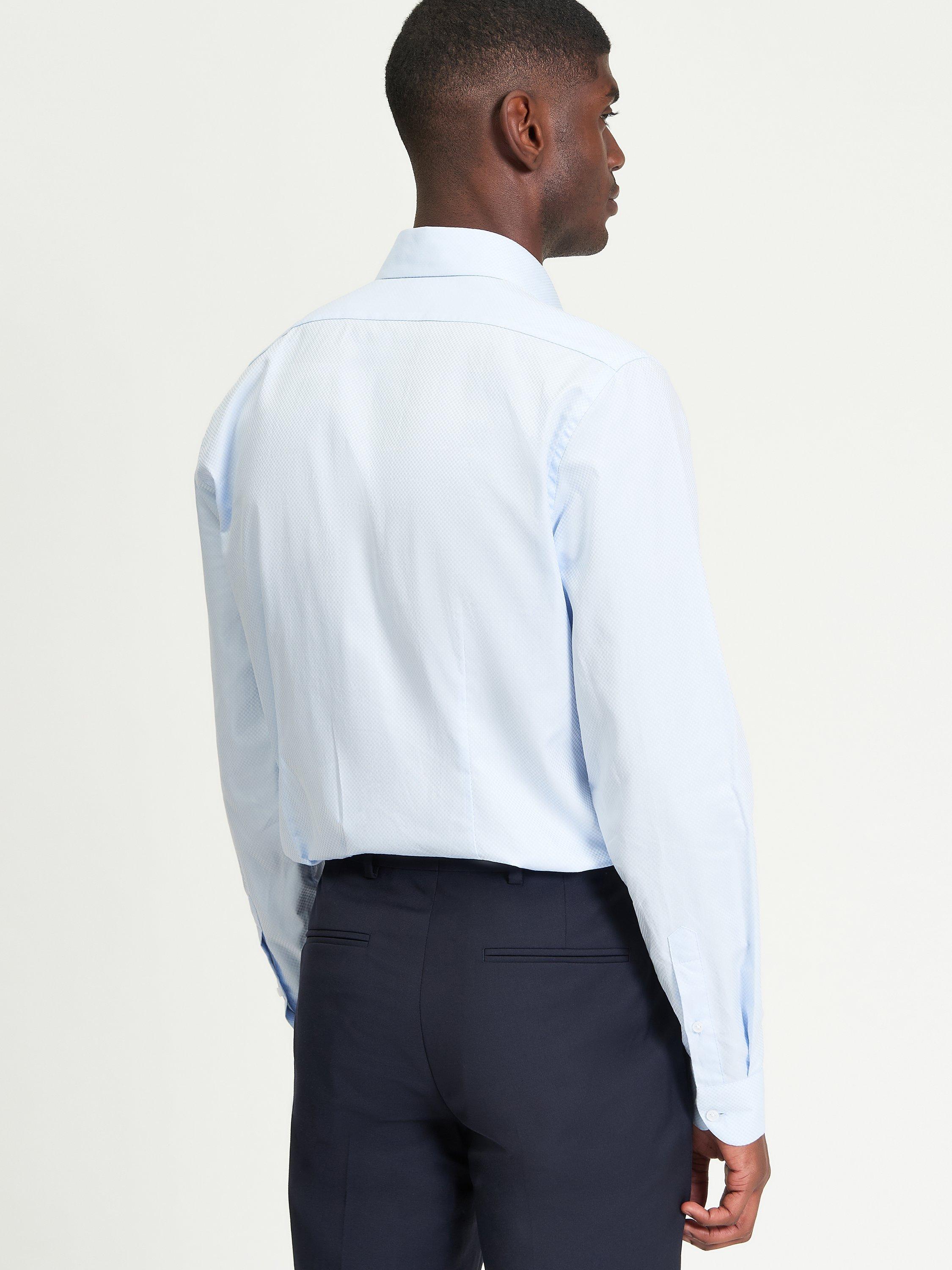 Product image 2 of 4, which shows Ben Sherman Cotton Regular Fit Chequerboard Dobby Formal Shirt, Blue, 15