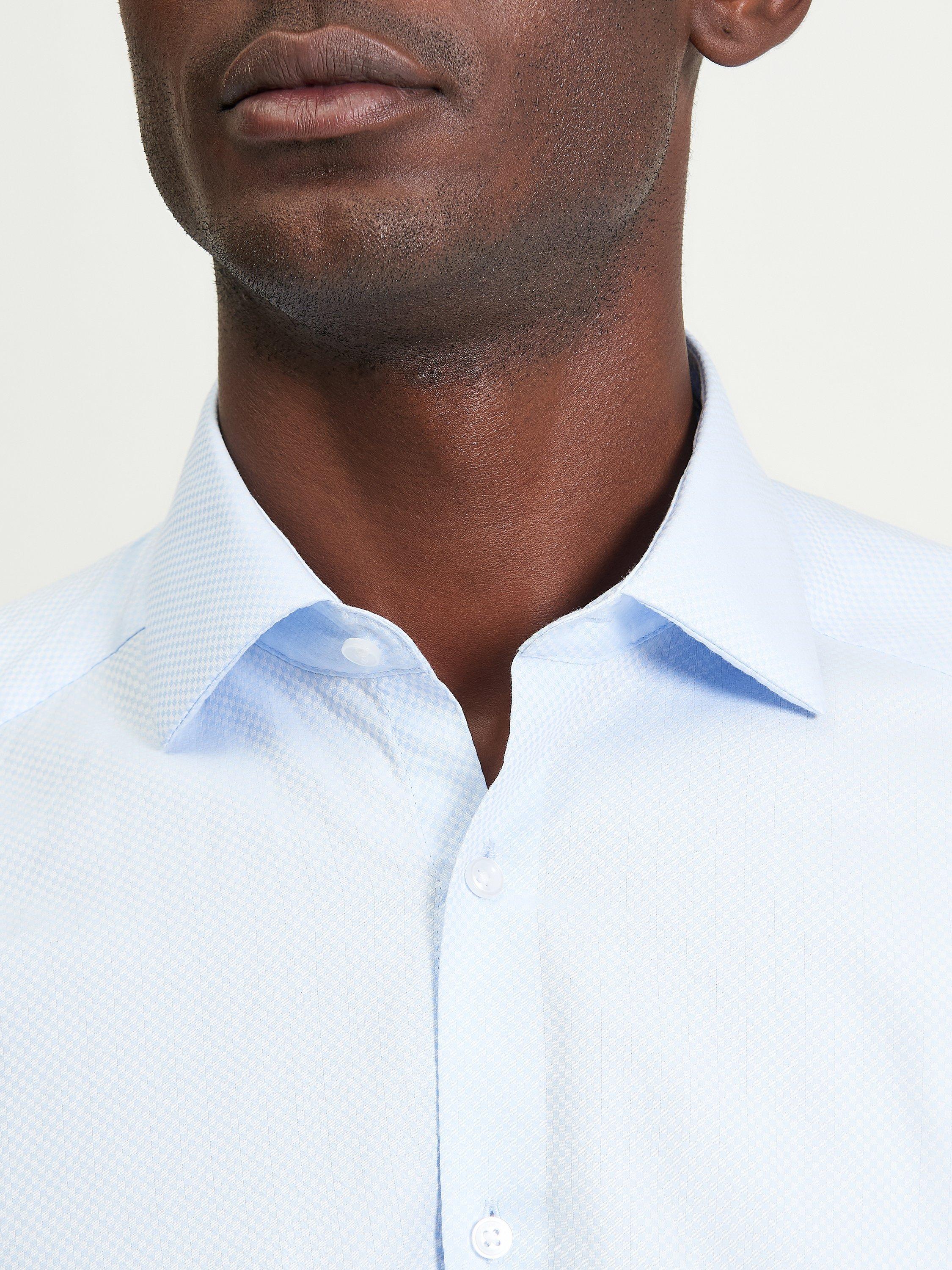 Product image 3 of 4, which shows Ben Sherman Cotton Regular Fit Chequerboard Dobby Formal Shirt, Blue, 15