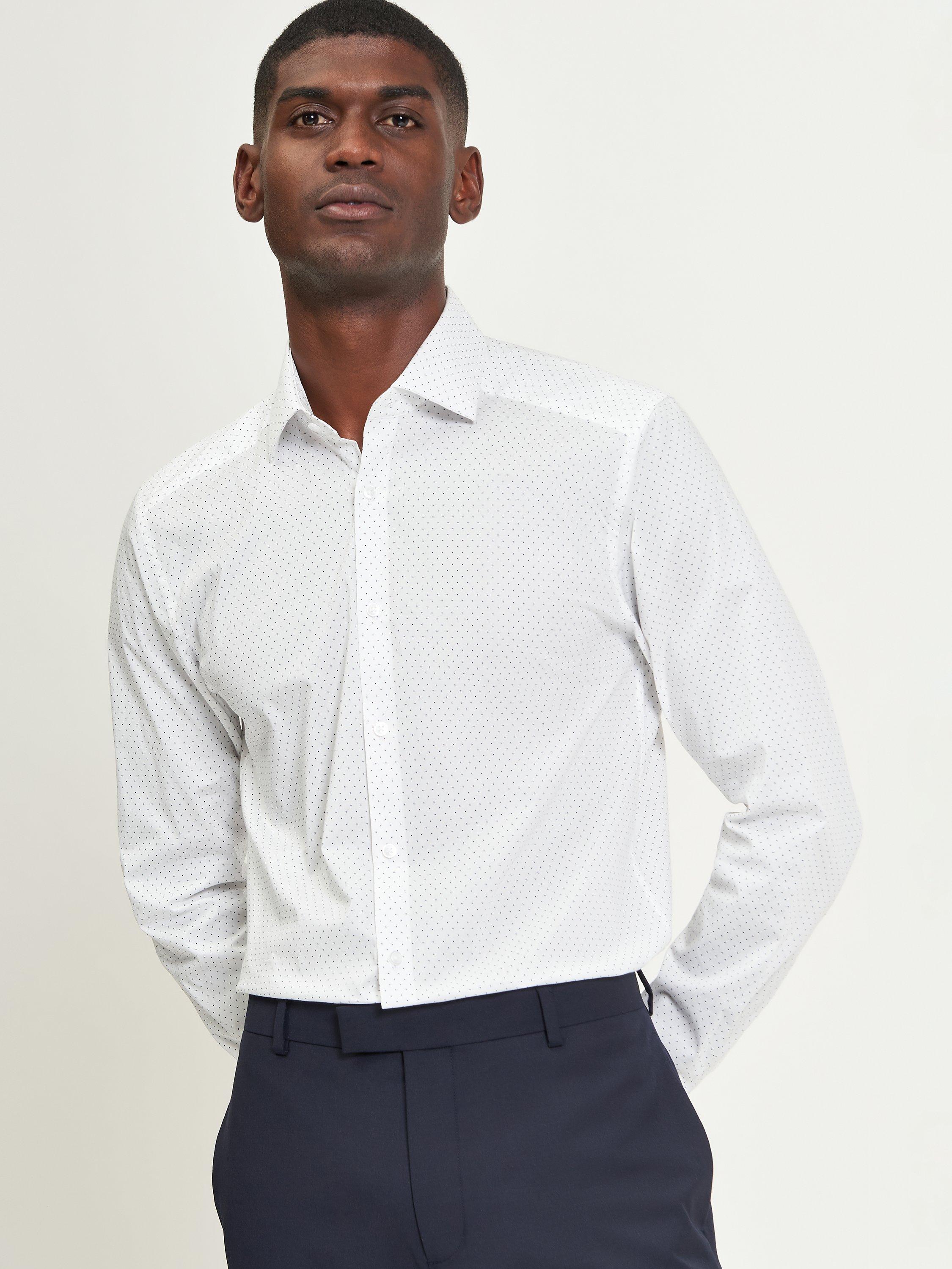 Product image 1 of 4, which shows Ben Sherman Cotton Blend Slim Fit Polka Dot Print Shirt, White, 15