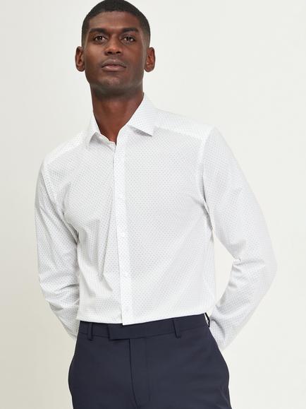 Ben Sherman Cotton Blend Slim Fit Polka Dot Print Shirt, White, White
