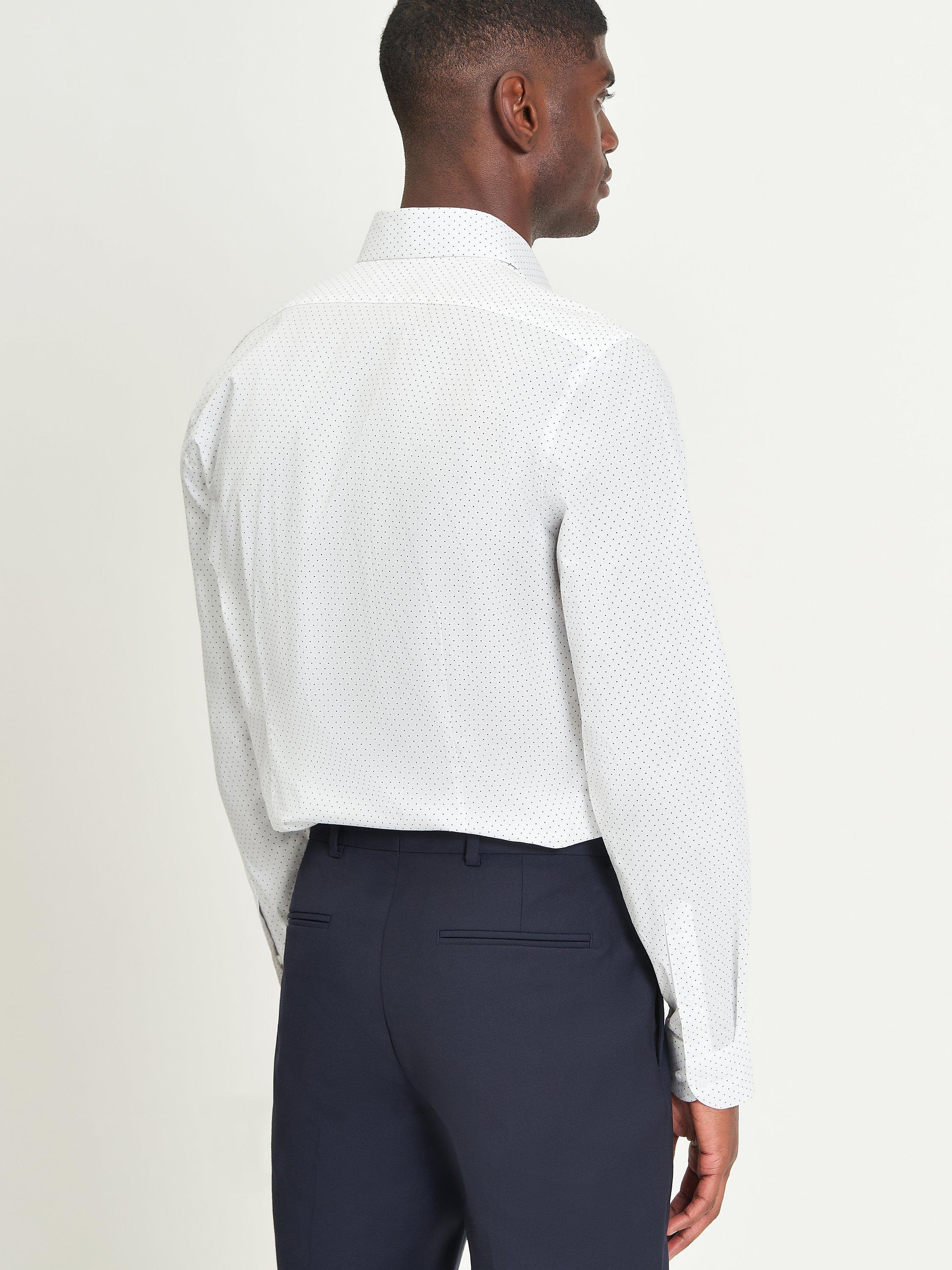 Product image 2 of 4, which shows Ben Sherman Cotton Blend Slim Fit Polka Dot Print Shirt, White, 15
