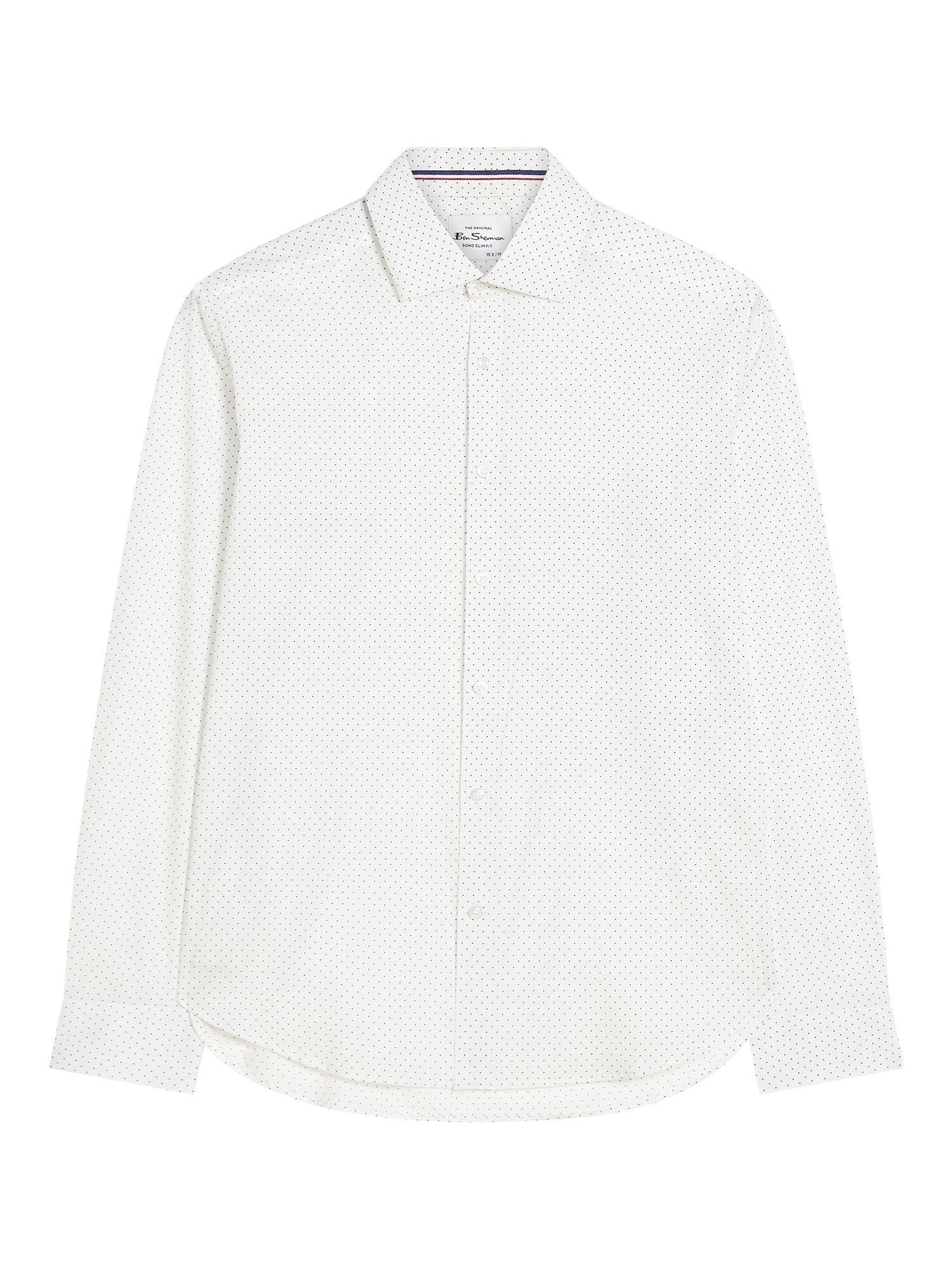 Product image 4 of 4, which shows Ben Sherman Cotton Blend Slim Fit Polka Dot Print Shirt, White, 15