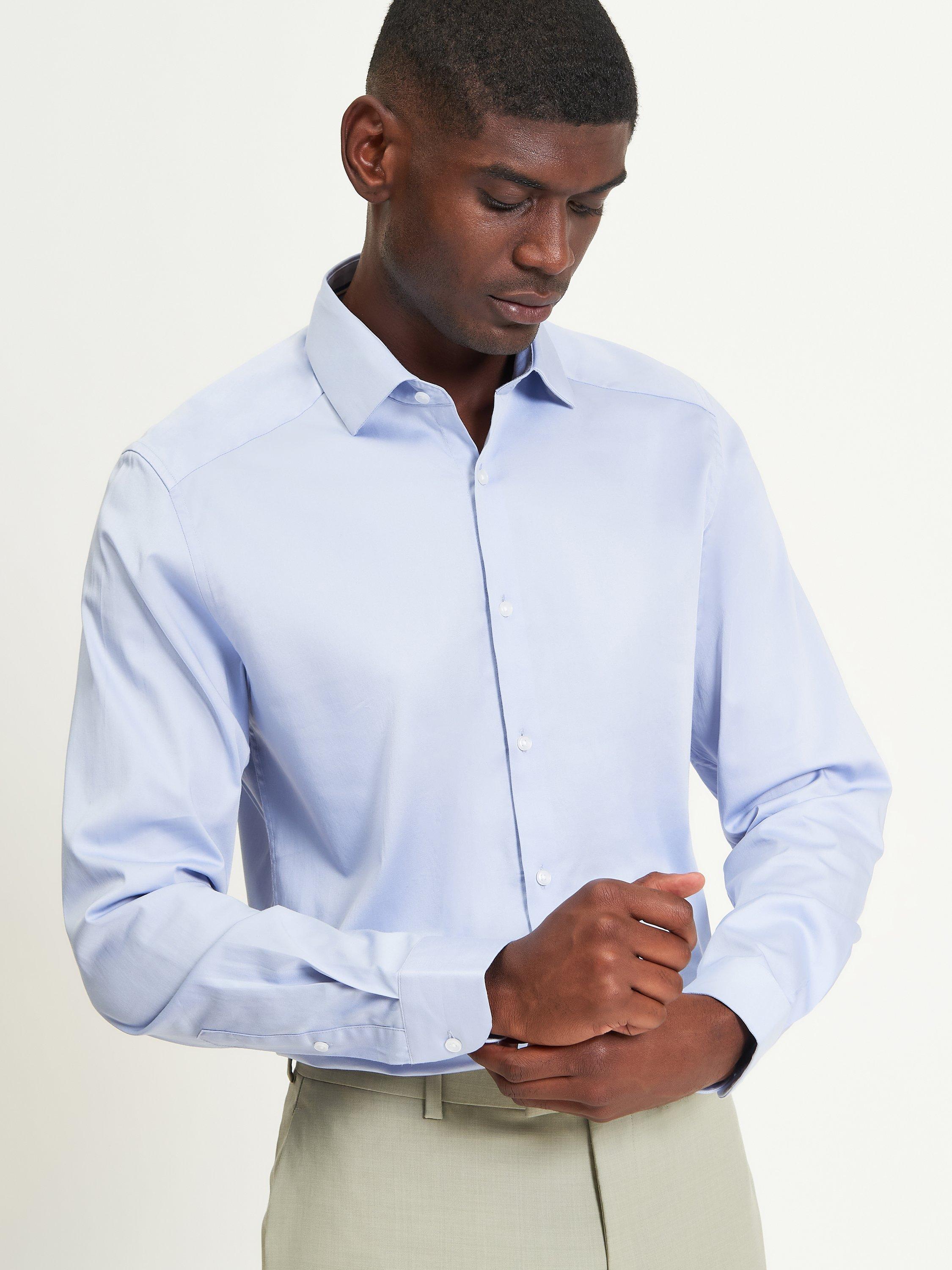Product image 1 of 4, which shows Ben Sherman Cotton Blend Regular Fit Satin Stretch Formal Shirt, Sky, 15