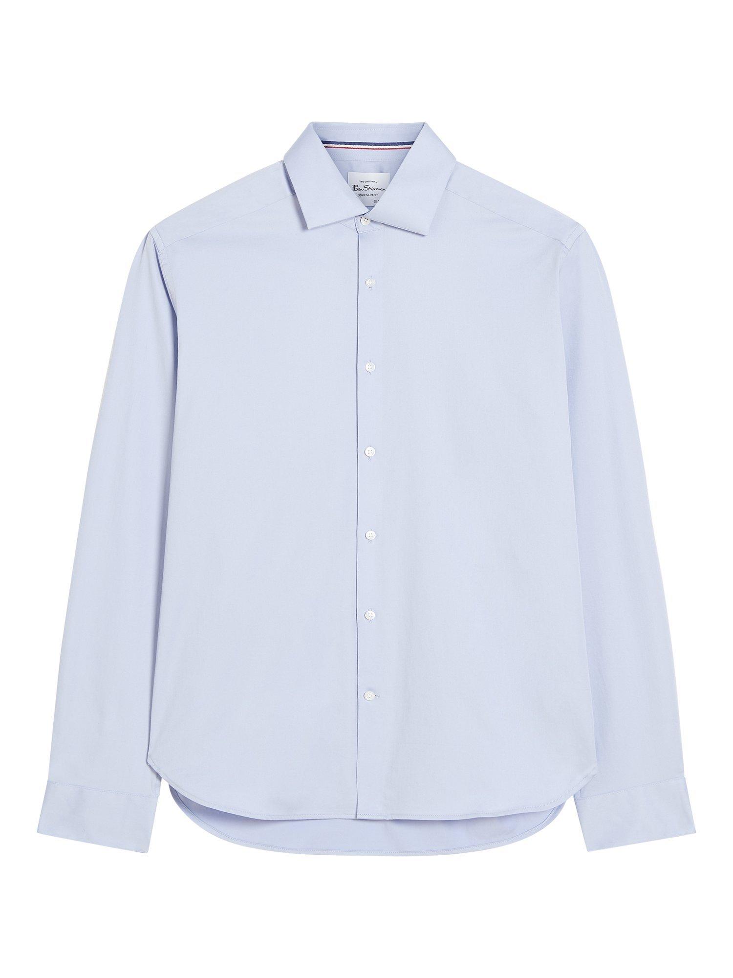 Product image 4 of 4, which shows Ben Sherman Cotton Blend Regular Fit Satin Stretch Formal Shirt, Sky, 15