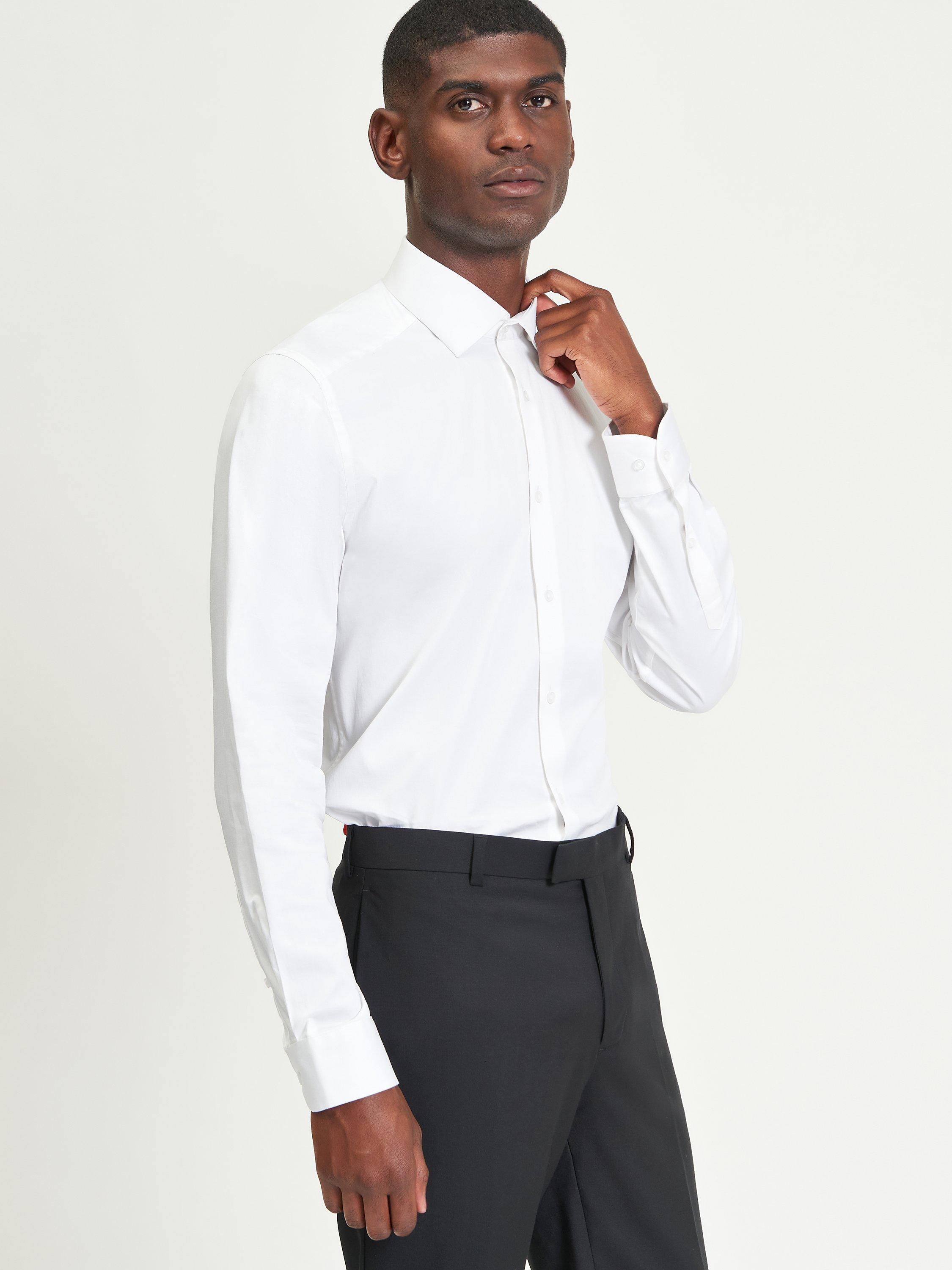 Product image 1 of 4, which shows Ben Sherman Cotton Blend Regular Fit Satin Stretch Formal Shirt, White, 15