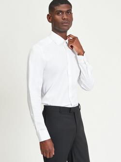 Ben Sherman Cotton Blend Regular Fit Satin Stretch Formal Shirt, White, White