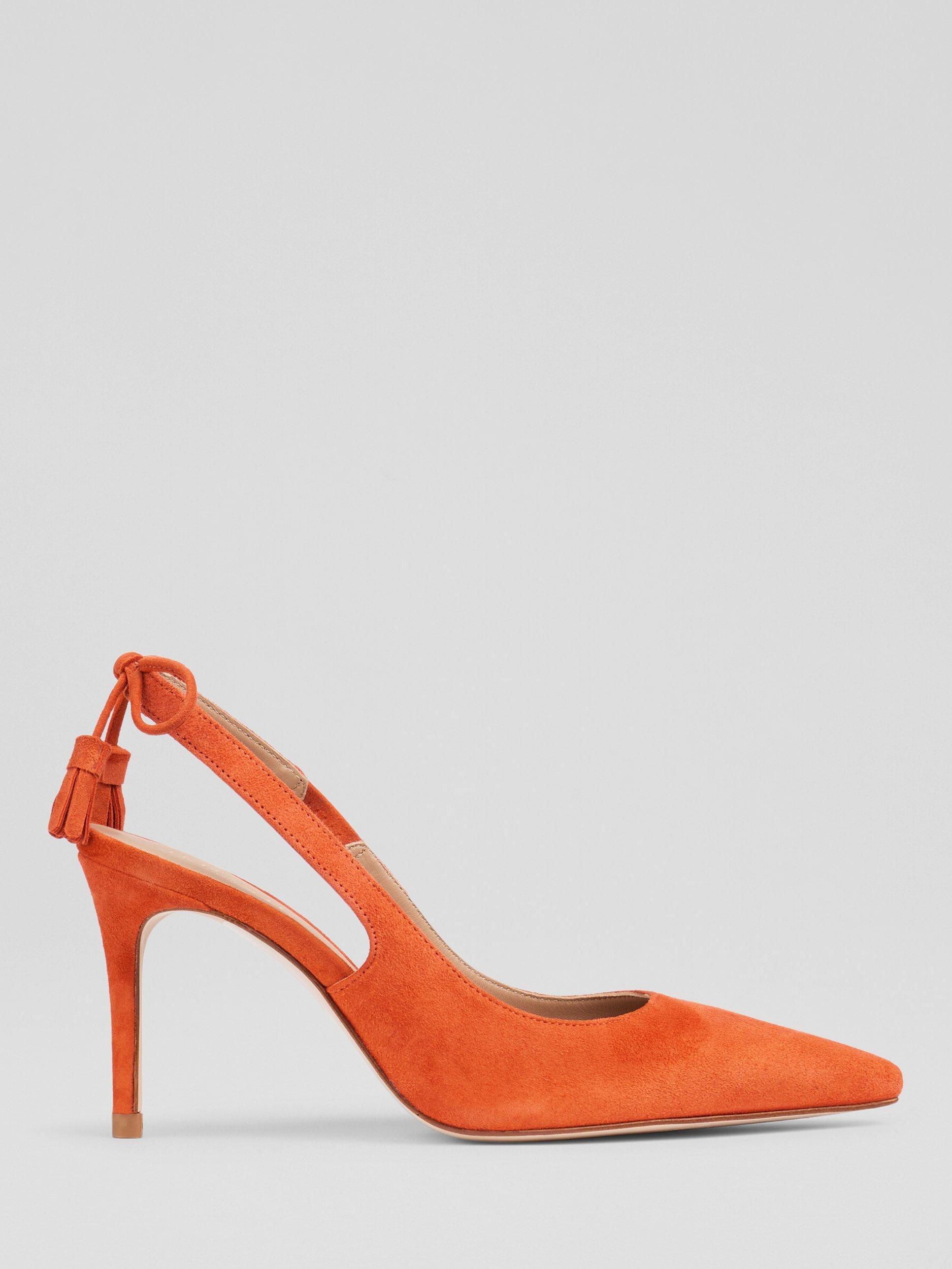 Product image 1 of 3, which shows L.K.Bennett Cary Suede Tassel Slingback Court Shoes, Orange, 3