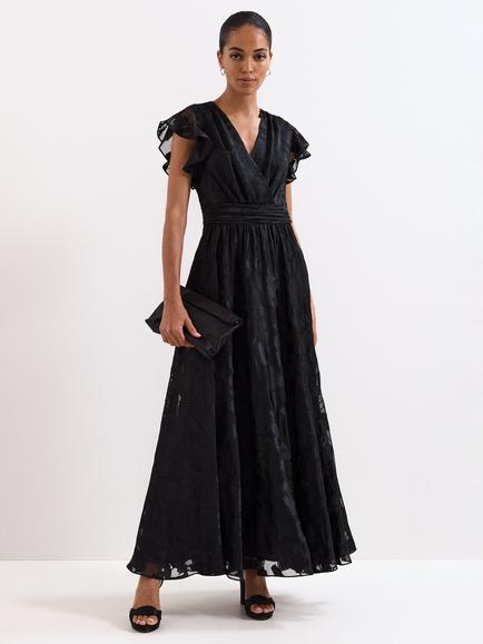 Phase Eight Liana Ruffle Maxi Dress, Black, Black