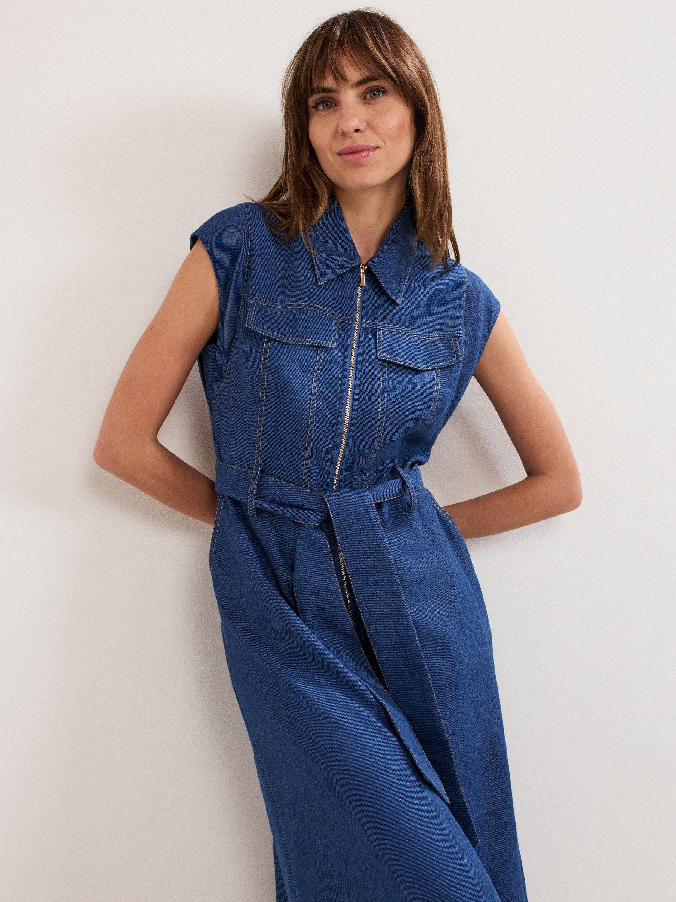 Product image 3 of 9, which shows Phase Eight Luiza Denim Dress, Blue, 6
