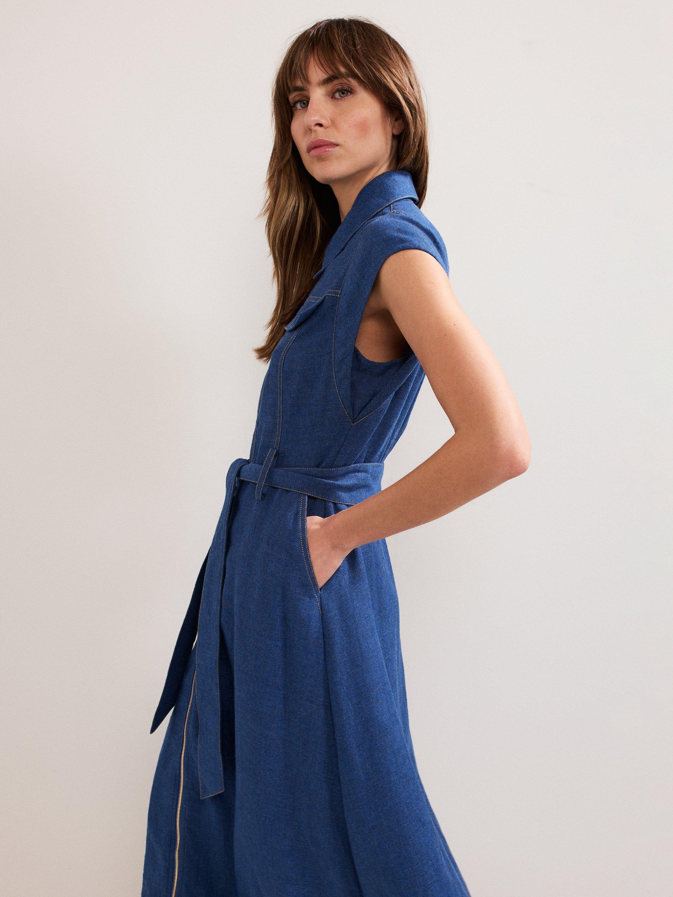 Product image 7 of 9, which shows Phase Eight Luiza Denim Dress, Blue, 6