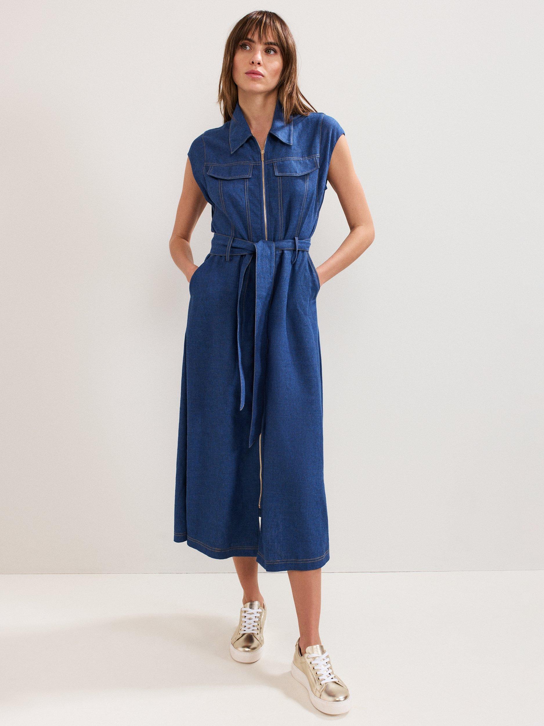 Product image 8 of 9, which shows Phase Eight Luiza Denim Dress, Blue, 6