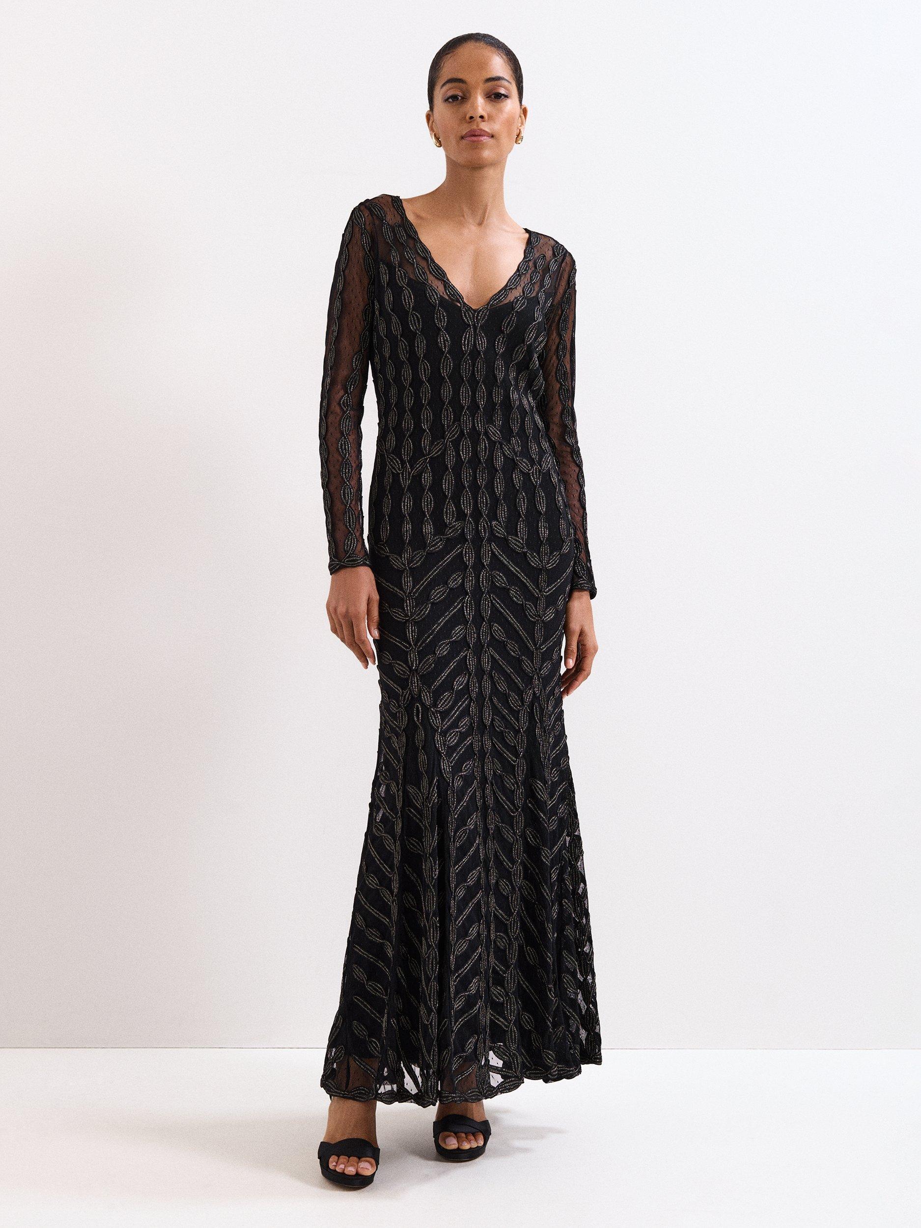 Phase Eight Marie Tapework Maxi Dress, Black